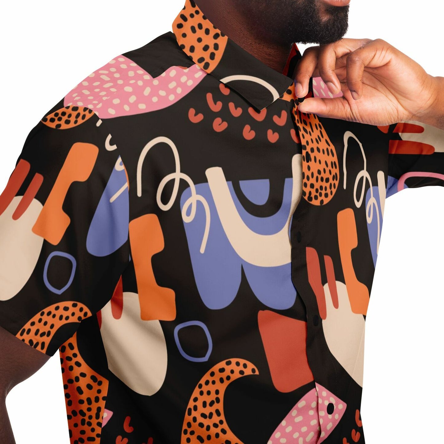 Abstract Flat Artwork Short Sleeve Button Down Shirt - AOP