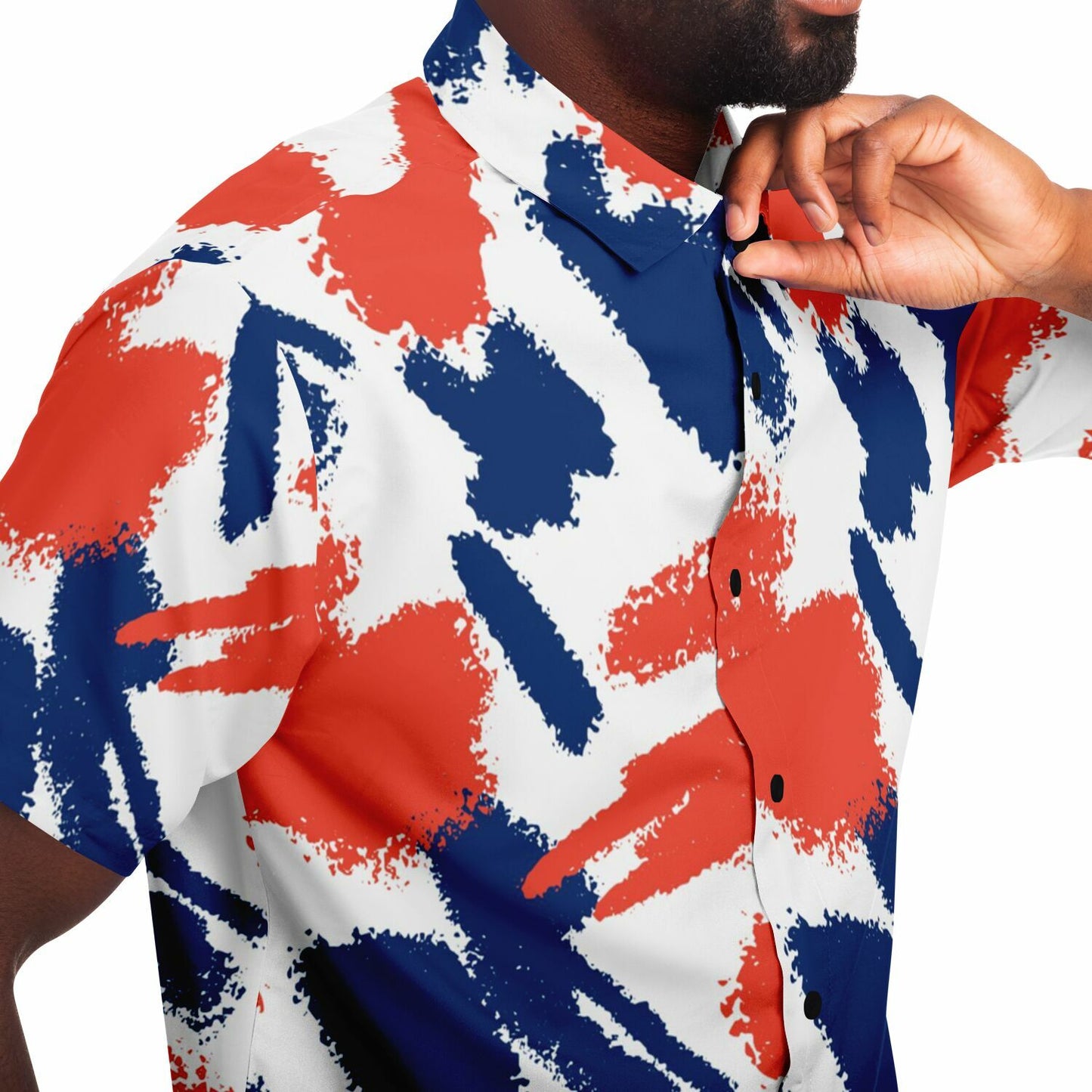 Red Blue Brushstroke Short Sleeve Button Down Shirt - AOP