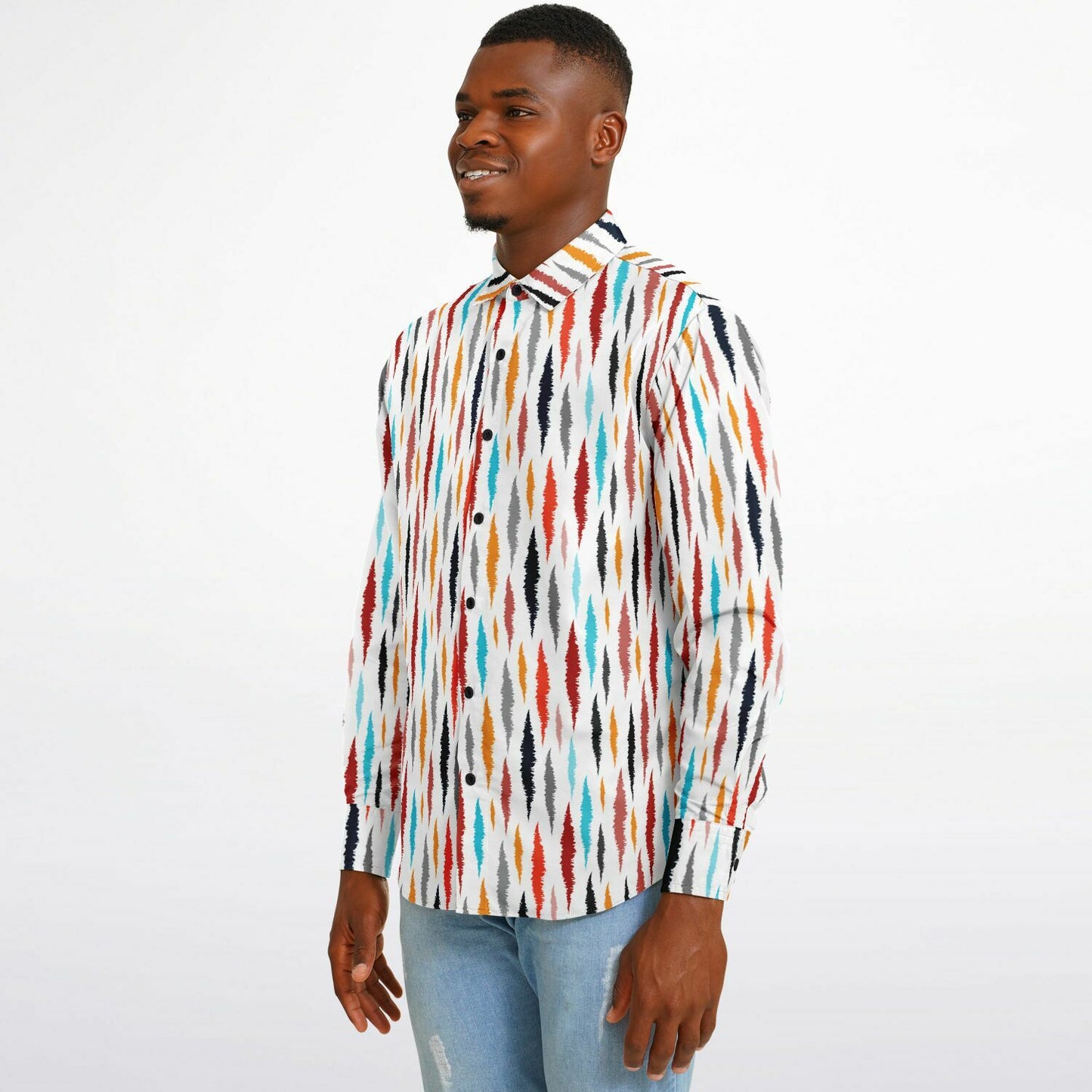 Colored Seamless Pattern Long Sleeve Button Down Shirt - AOP