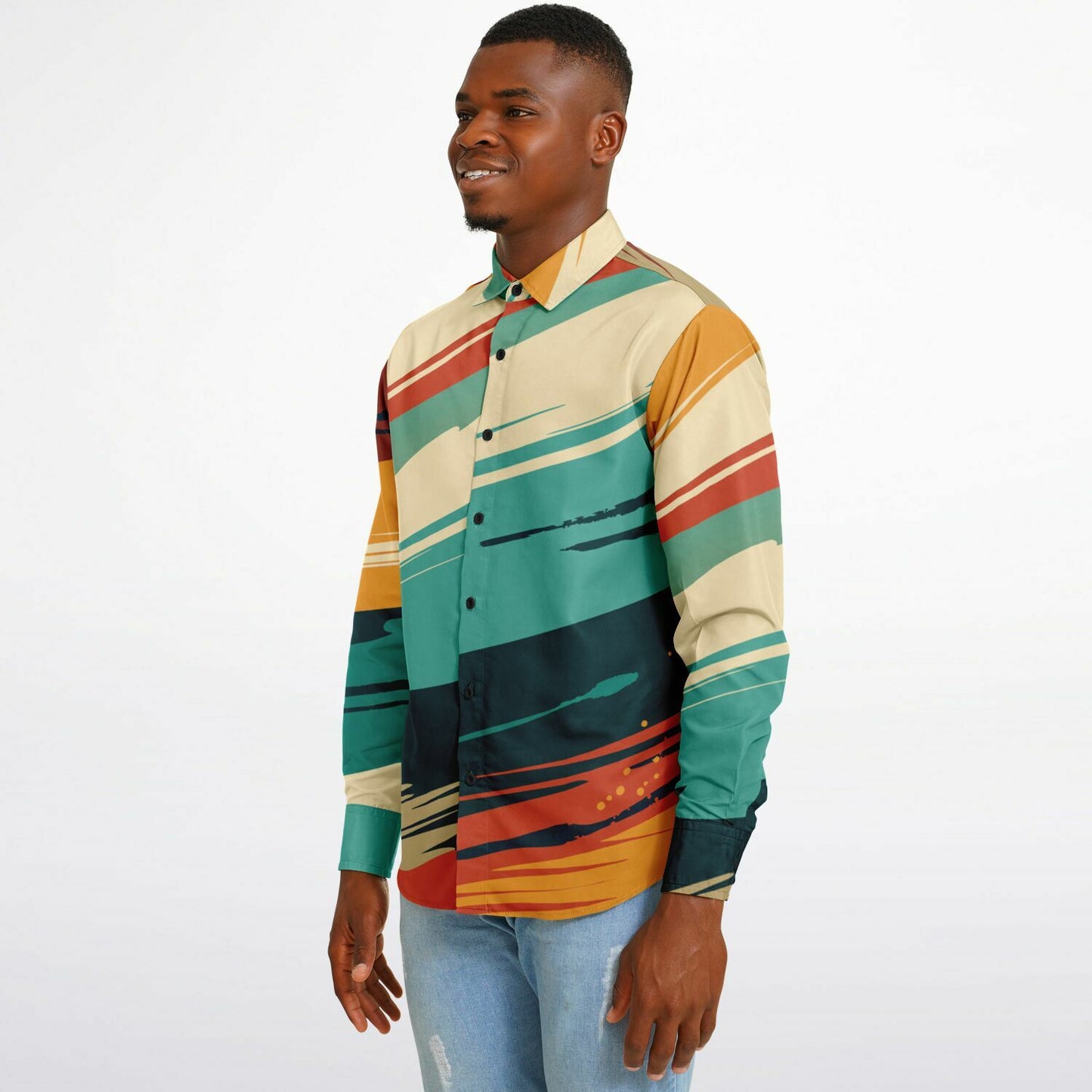 Abstract Paint stroke Long Sleeve Button Down Shirt - AOP