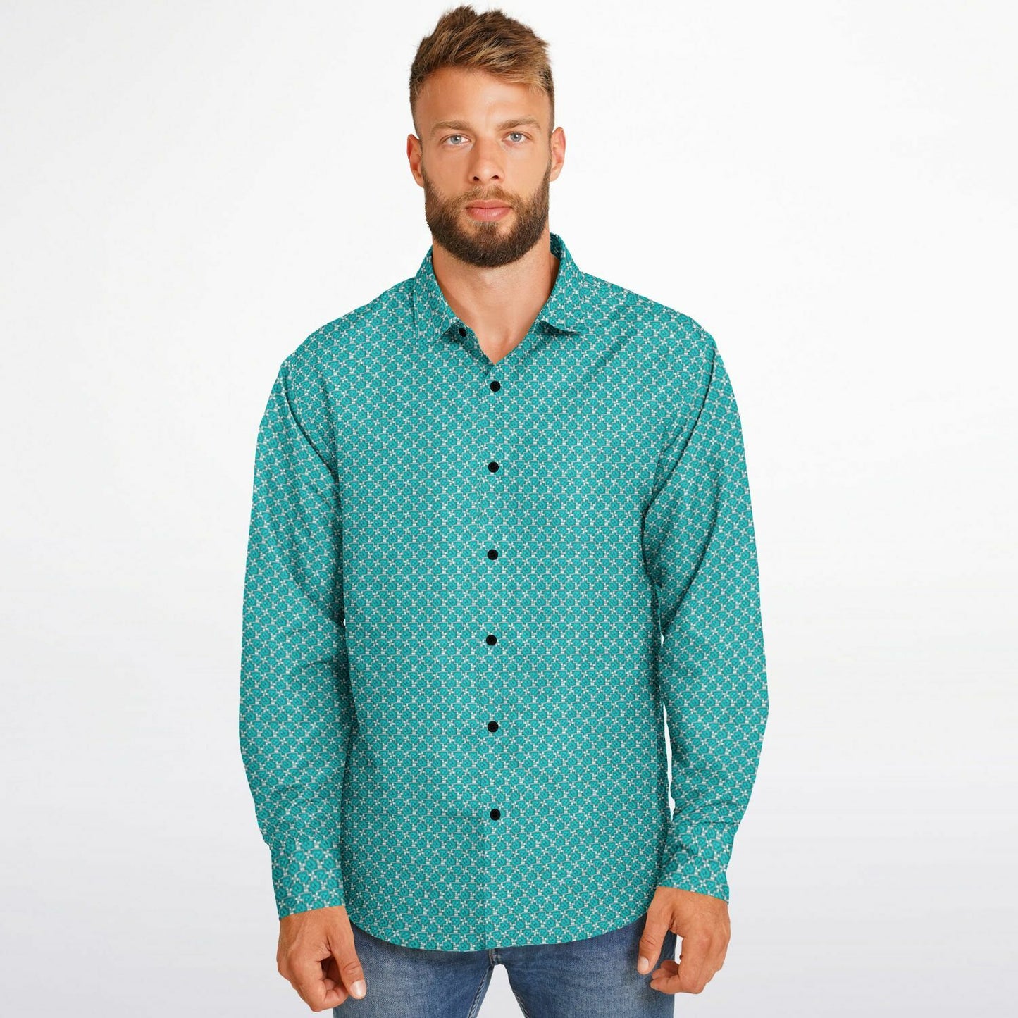 Seamless Minimalist Pattern Long Sleeve Button Down Shirt - AOP