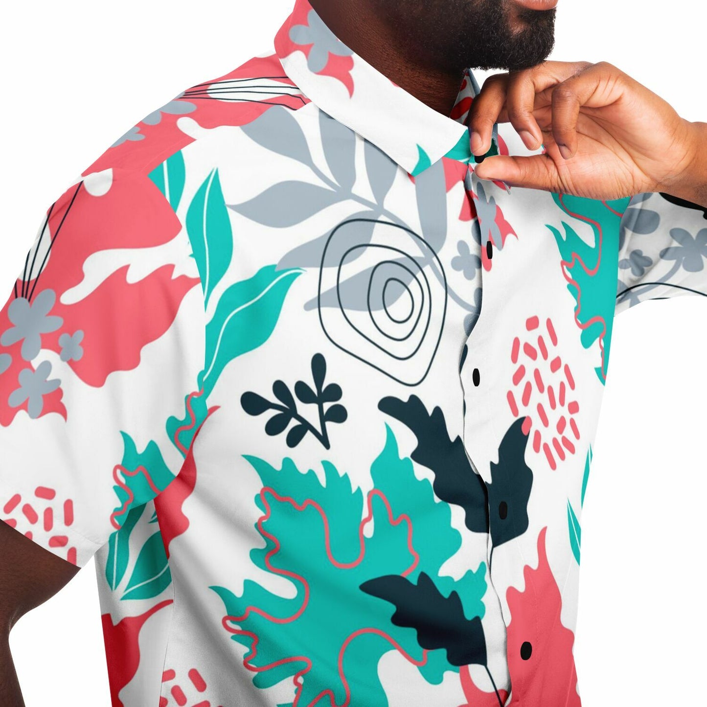 Floral Artwork Short Sleeve Button Down Shirt - AOP