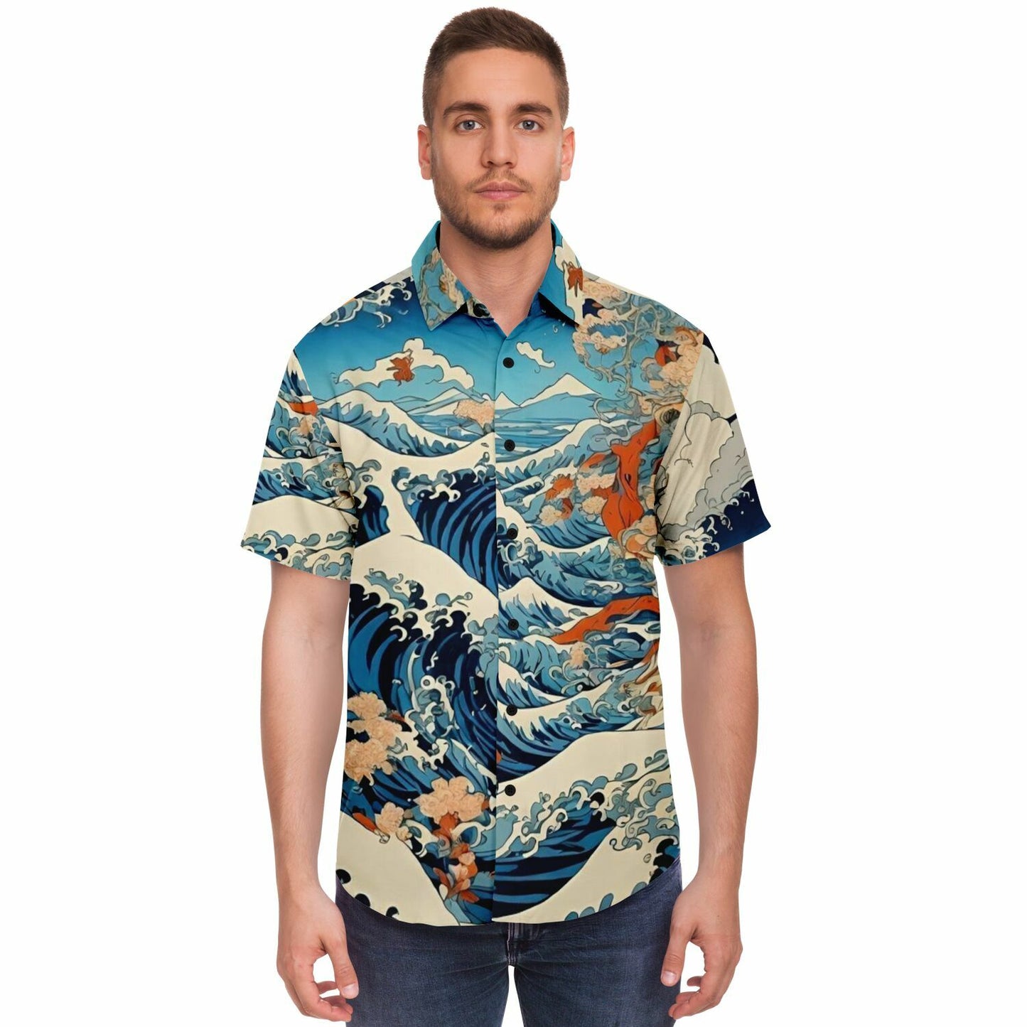 The Great Japanese Waves Short Sleeve Button Down Shirt - AOP