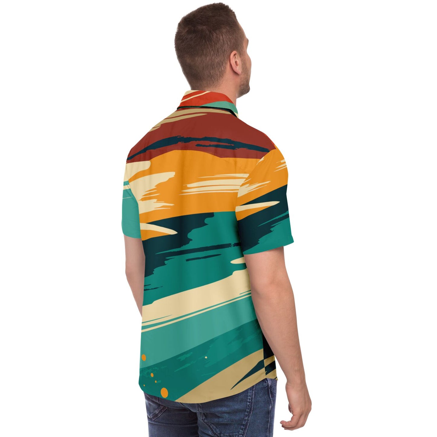Abstract Grunge Paintstrokes Short Sleeve Button Down Shirt - AOP