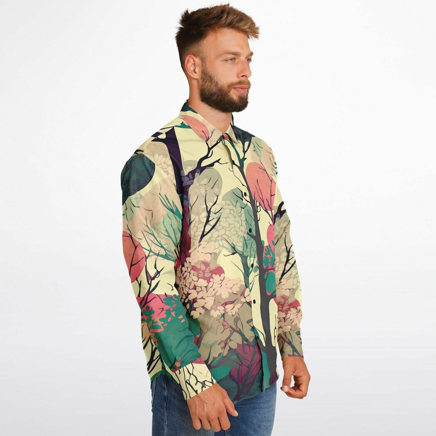 Forest Trees in Autumn Long Sleeve Button Down Shirt - AOP