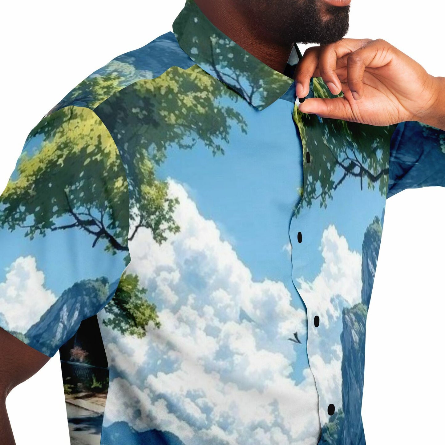 GTR in Japanese Mountains Short Sleeve Button Down Shirt - AOP