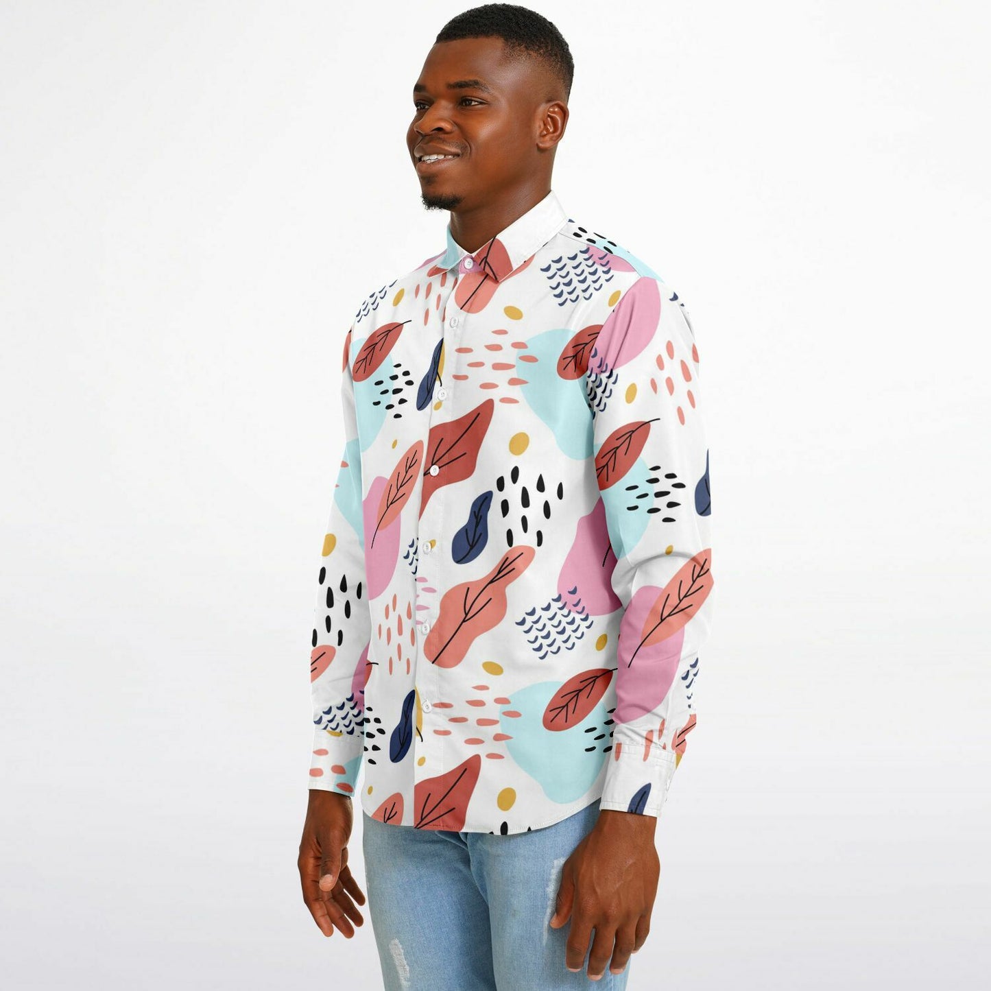 Leaves Painting Long Sleeve Button Down Shirt - AOP