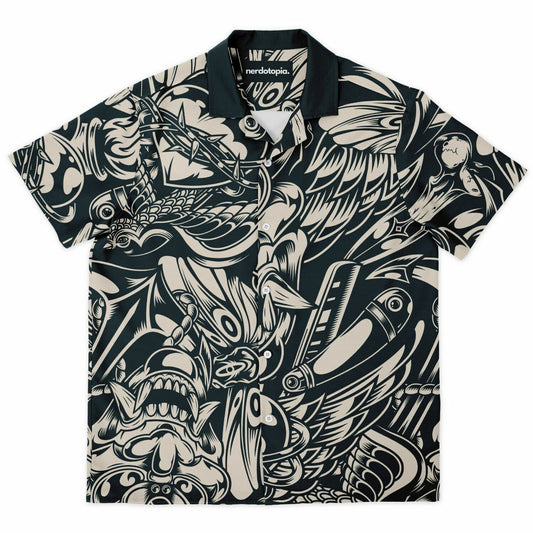 Abstract B&W Spread Collar Short Sleeve Shirt