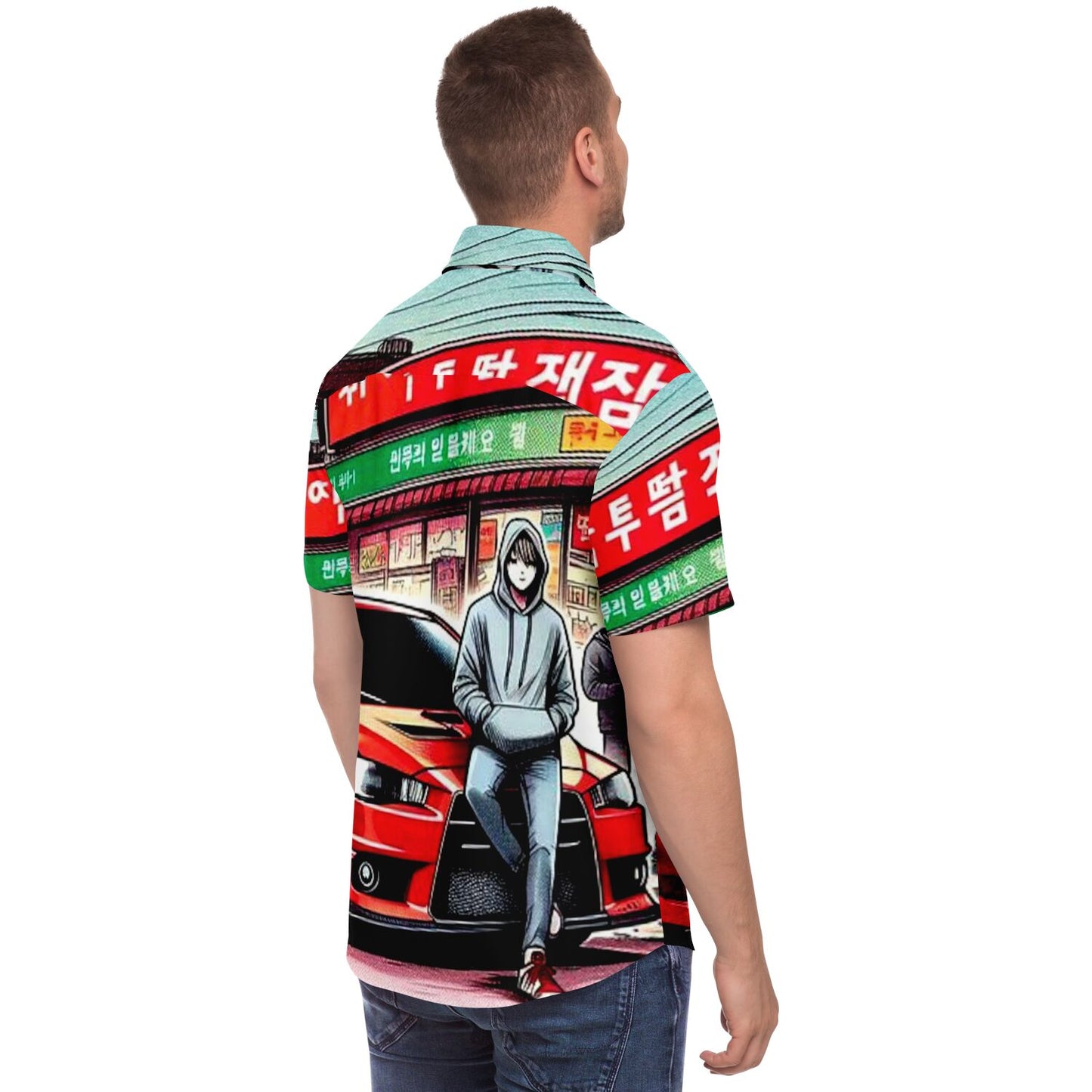 Japanese Street Painting Artwork Short Sleeve Button Down Shirt - AOP