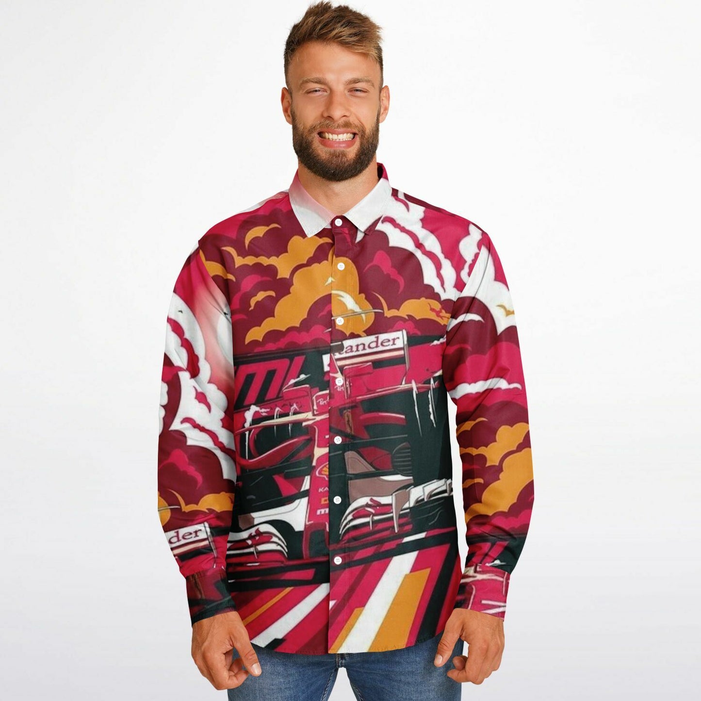 F1 illustration Long Sleeve Button Down Shirt - AOP