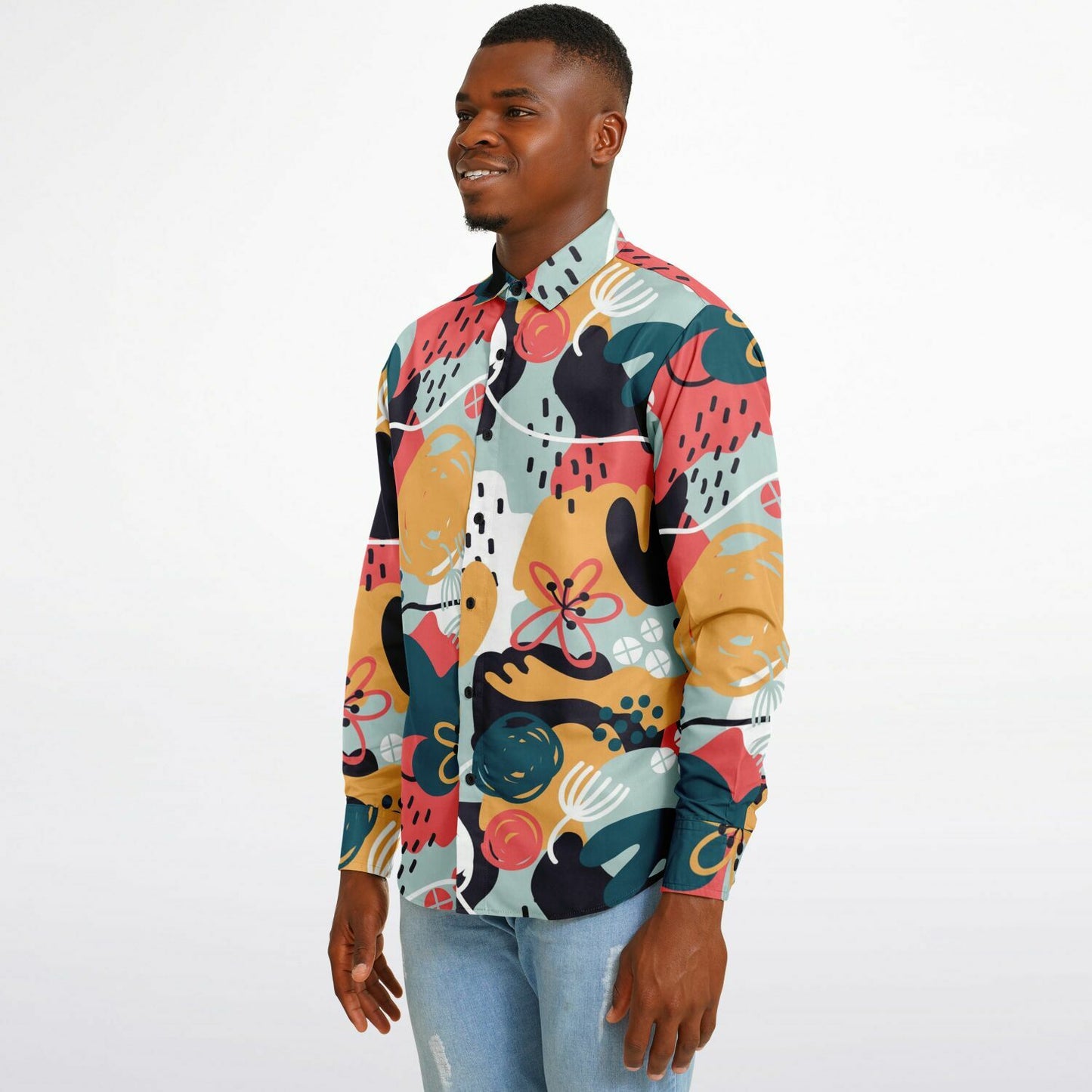 Abstract Pattern Long Sleeve Button Down Shirt - AOP