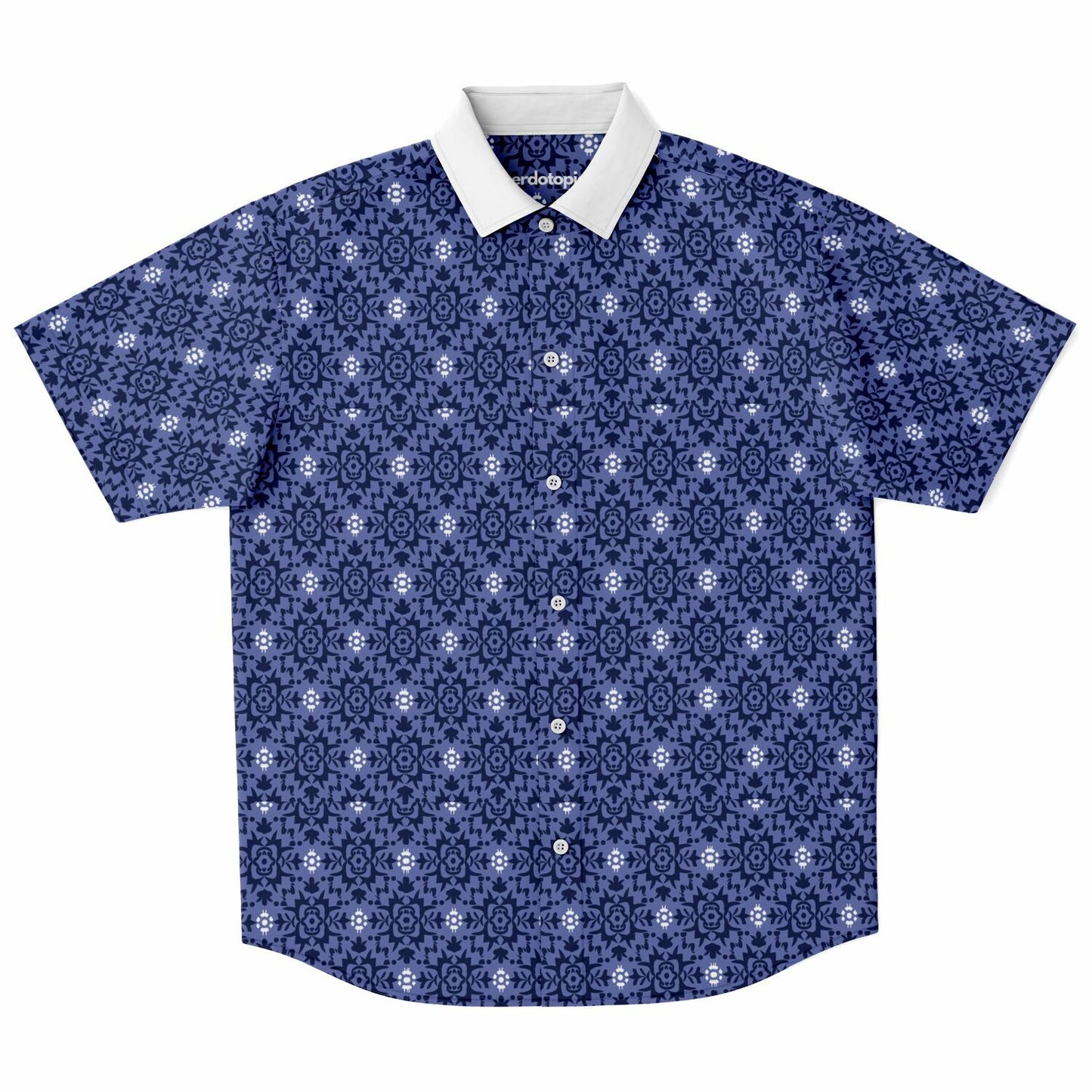 Purple Floral Seamless Pattern Short Sleeve Button Down Shirt - AOP