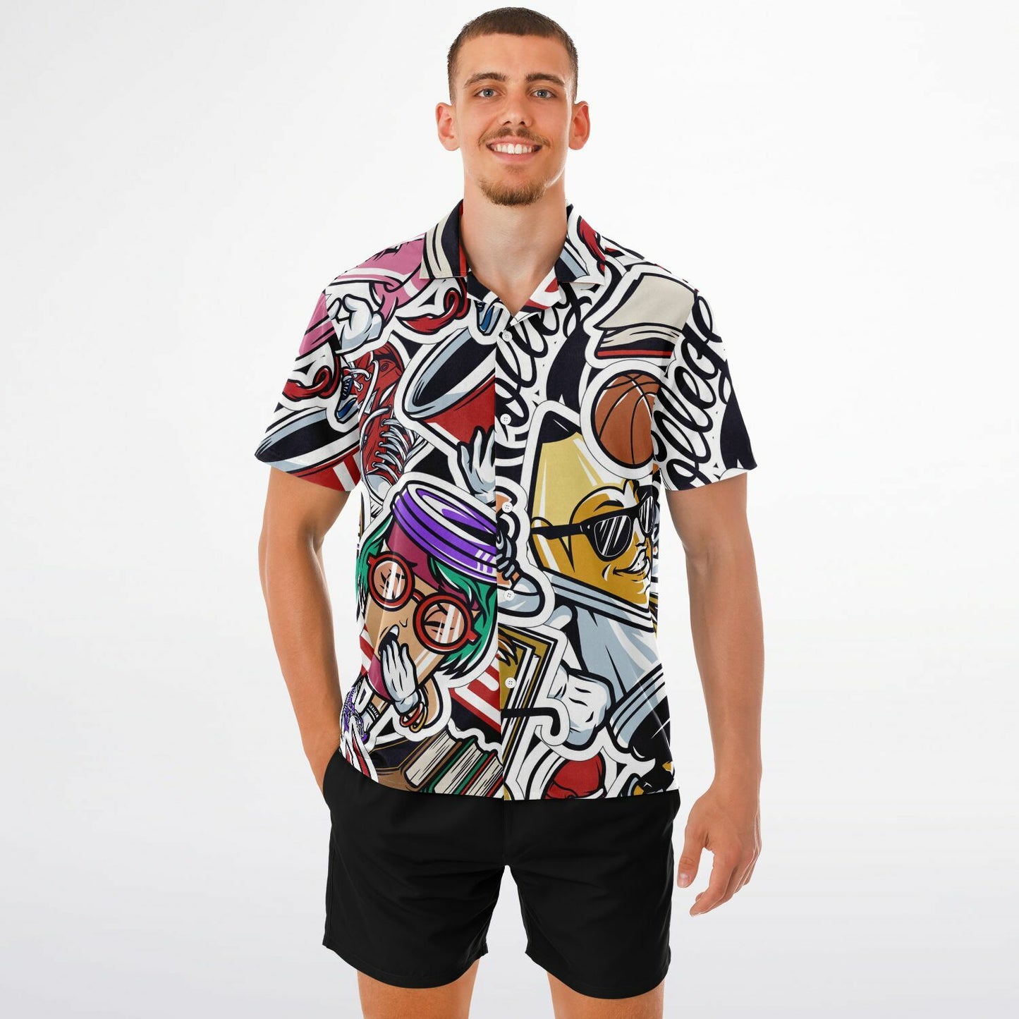 Streetwear Illustration Art Spread Collar Short Sleeve Shirt