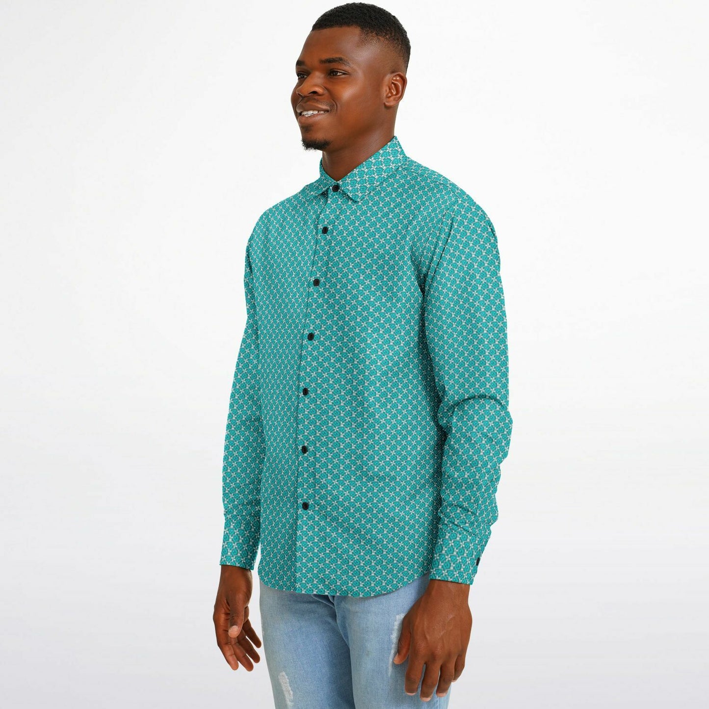 Seamless Minimalist Pattern Long Sleeve Button Down Shirt - AOP