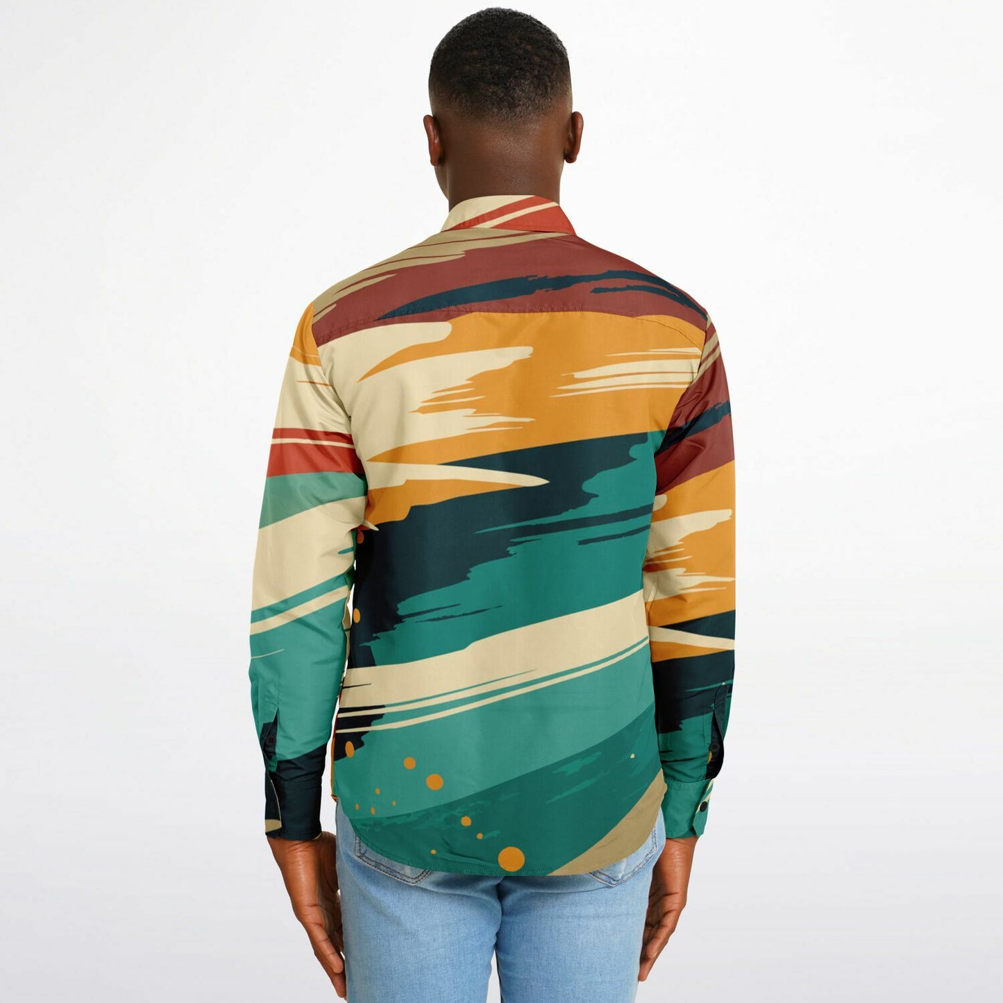 Abstract Paint stroke Long Sleeve Button Down Shirt - AOP