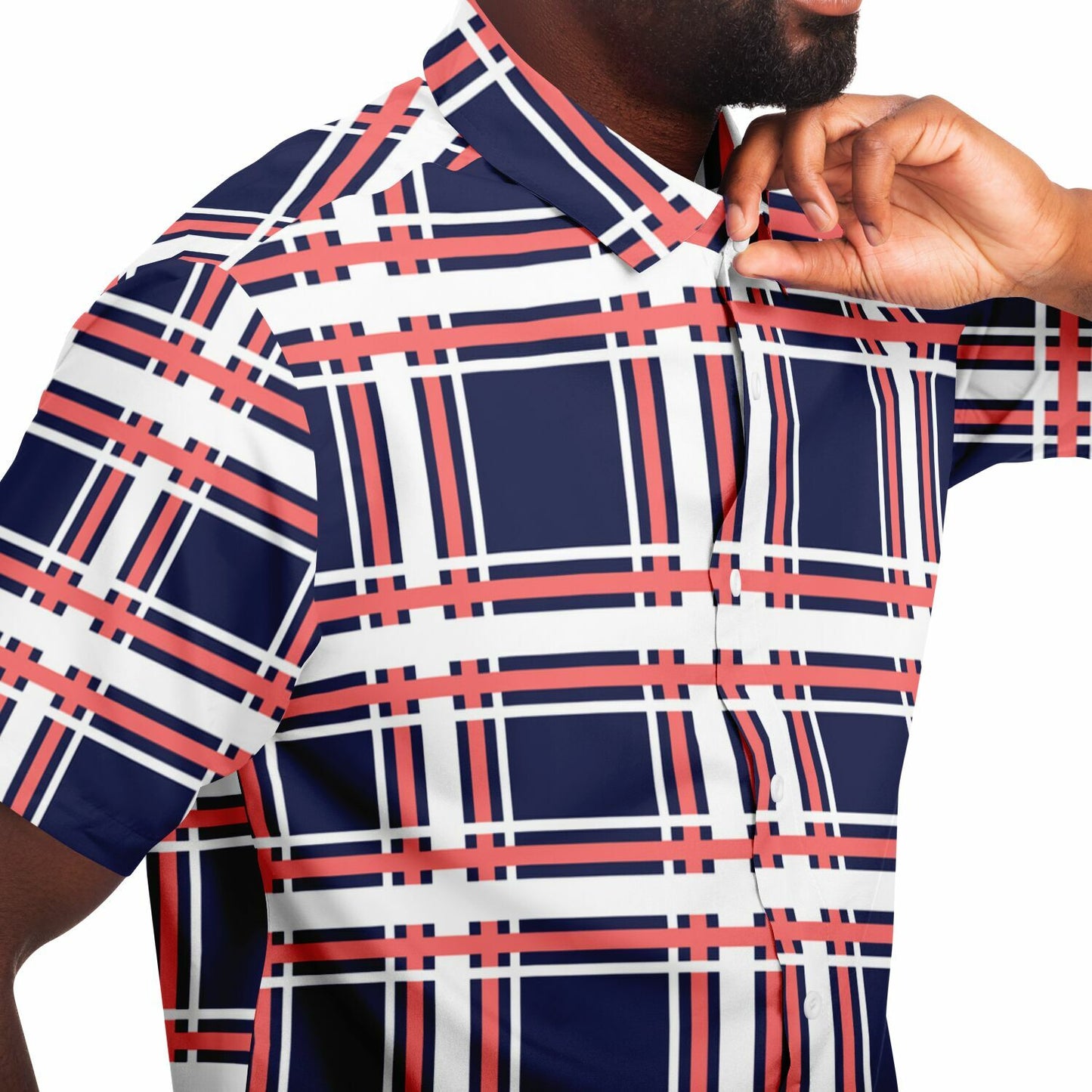 Purple Patterned Short Sleeve Button Down Shirt - AOP