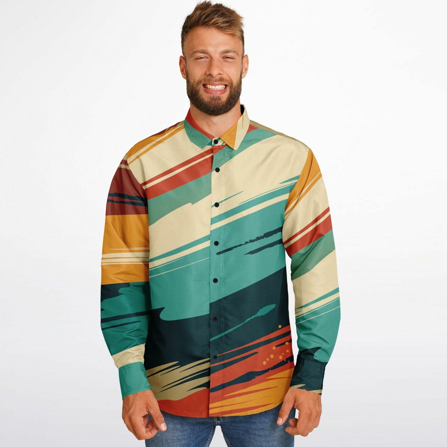 Abstract Paint stroke Long Sleeve Button Down Shirt - AOP