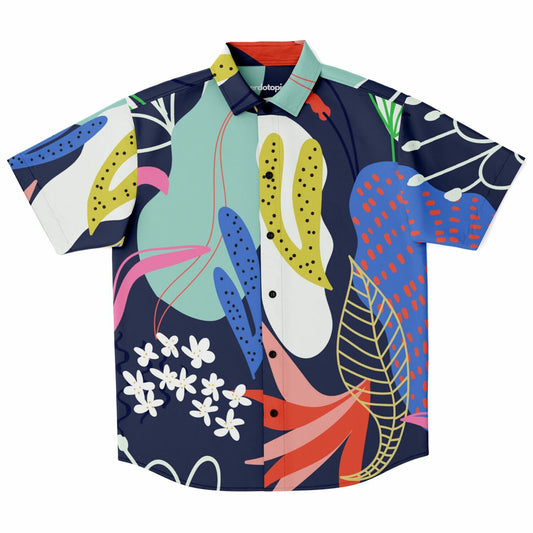 Floral Garden Hand Drawing Short Sleeve Button Down Shirt - AOP