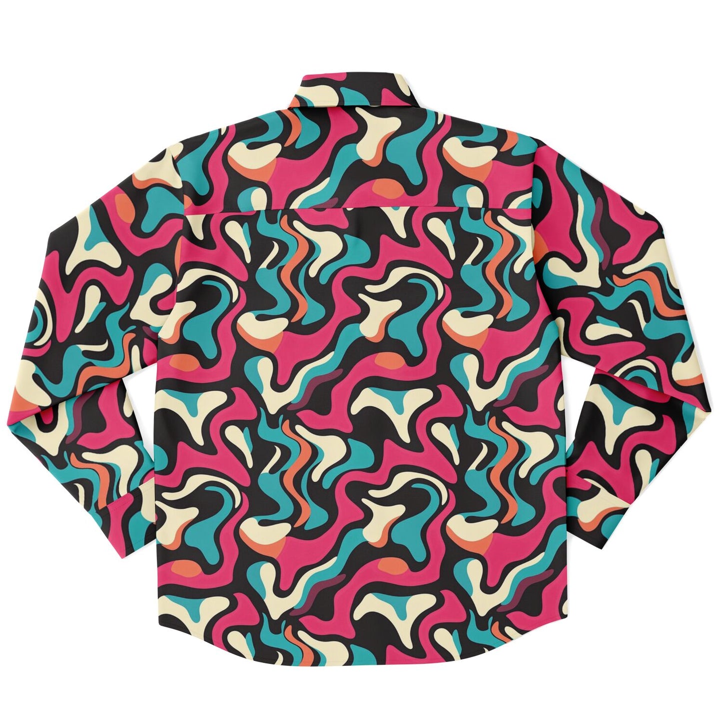 Red Blue Pattern Long Sleeve Button Down Shirt - AOP