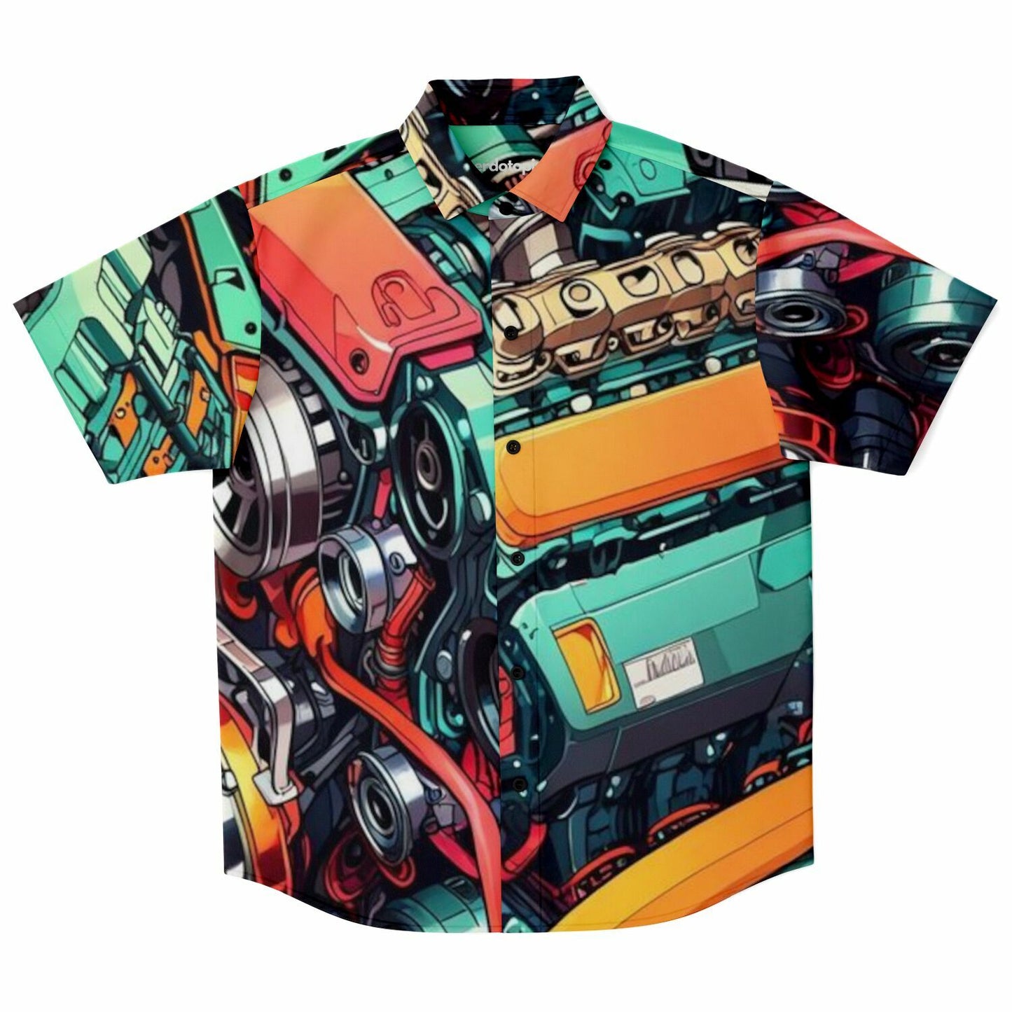 Engine illustration Short Sleeve Button Down Shirt - AOP