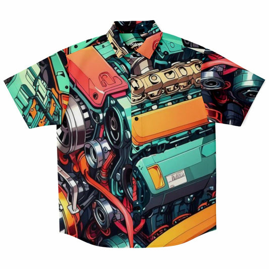 Engine illustration Short Sleeve Button Down Shirt - AOP