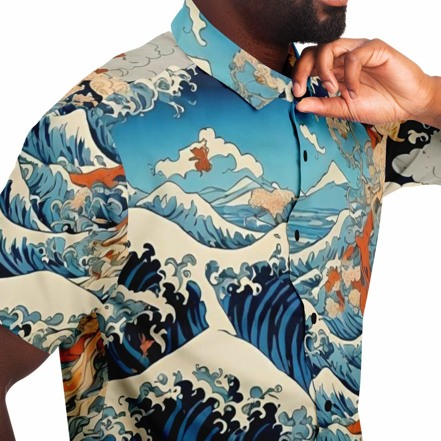 The Great Japanese Waves Short Sleeve Button Down Shirt - AOP