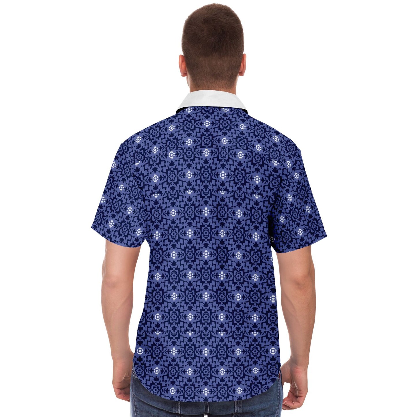 Purple Floral Seamless Pattern Short Sleeve Button Down Shirt - AOP