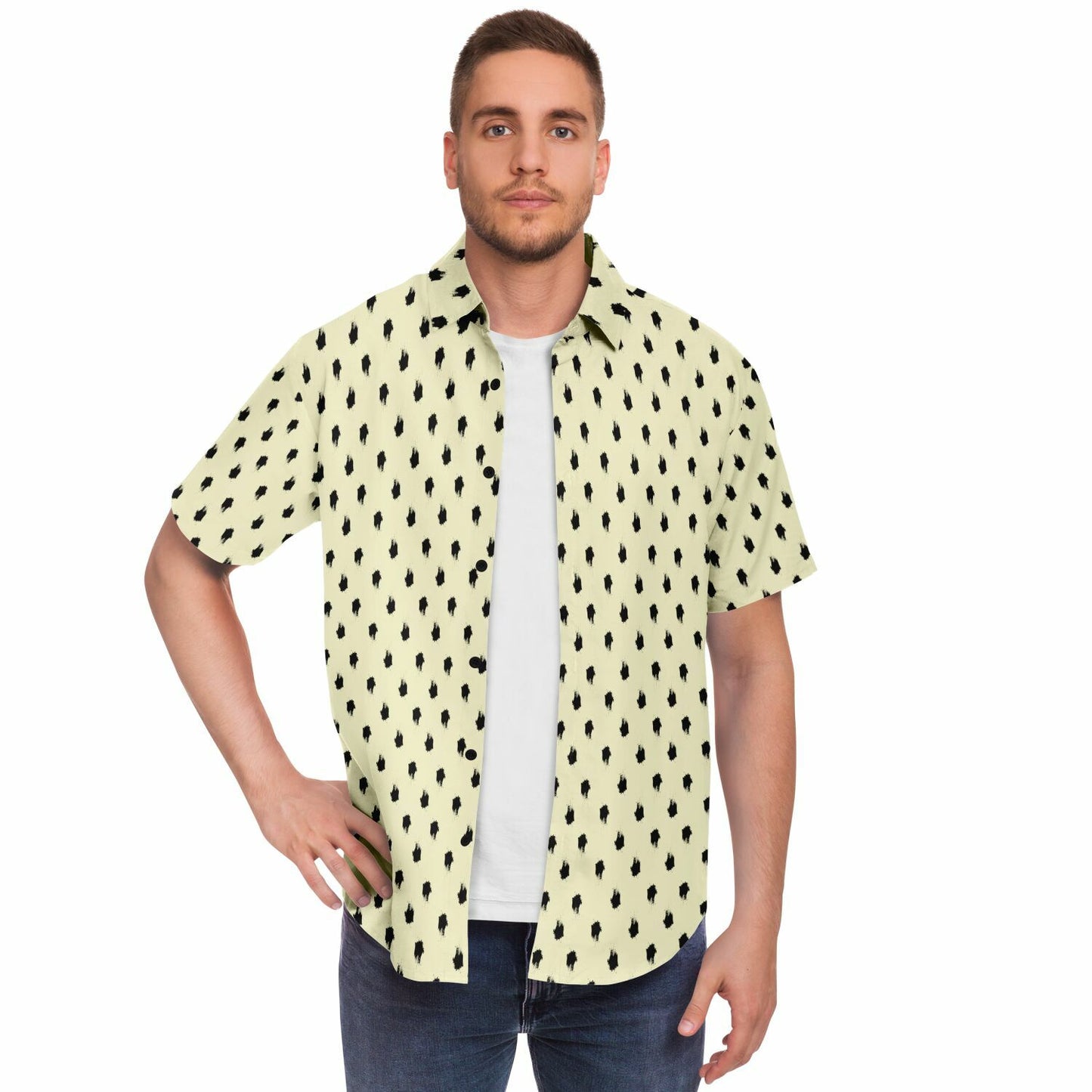 Brushstroke Pattern Short Sleeve Button Down Shirt - AOP