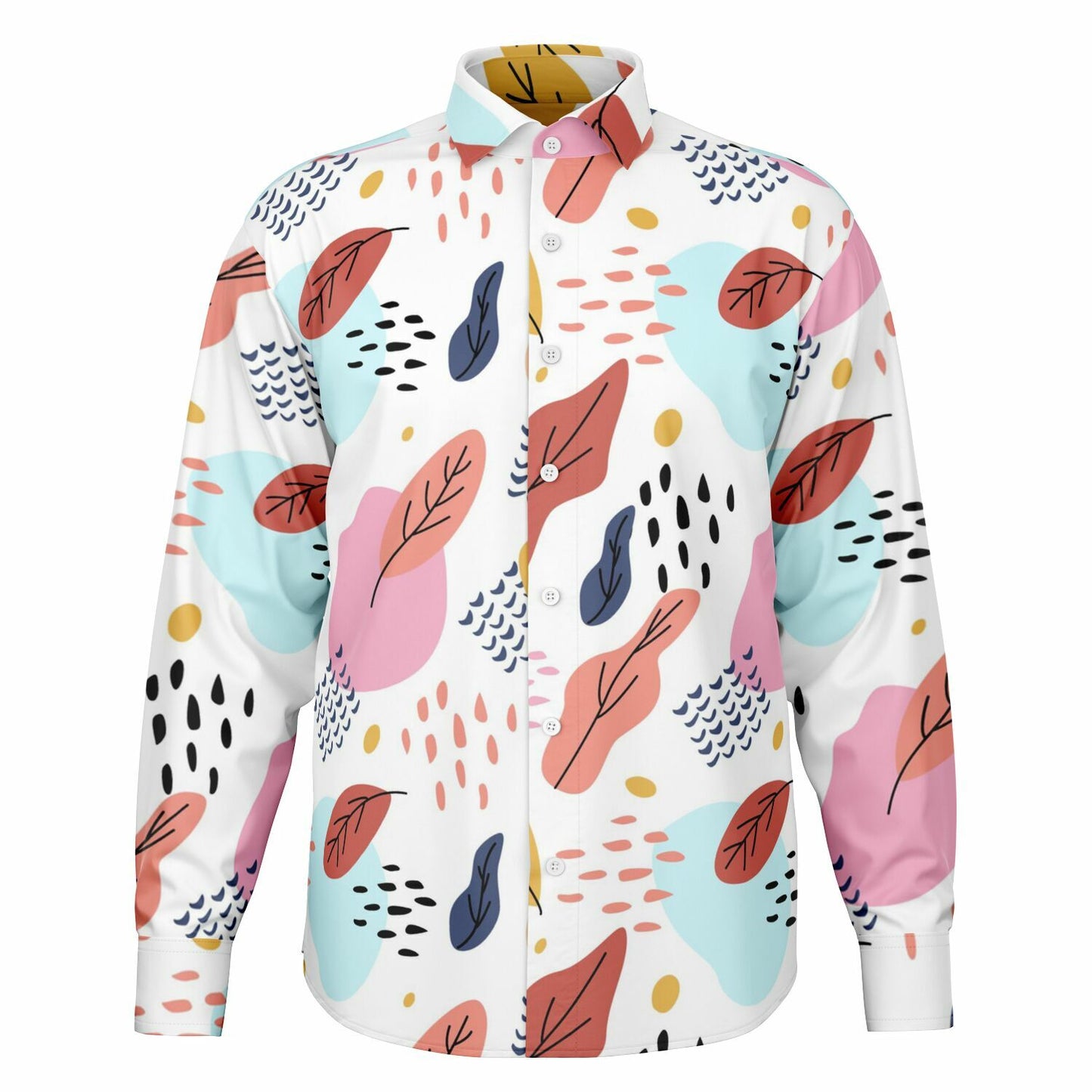 Leaves Painting Long Sleeve Button Down Shirt - AOP