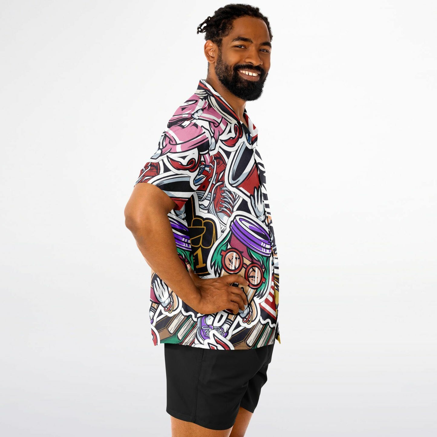 Streetwear Illustration Art Spread Collar Short Sleeve Shirt