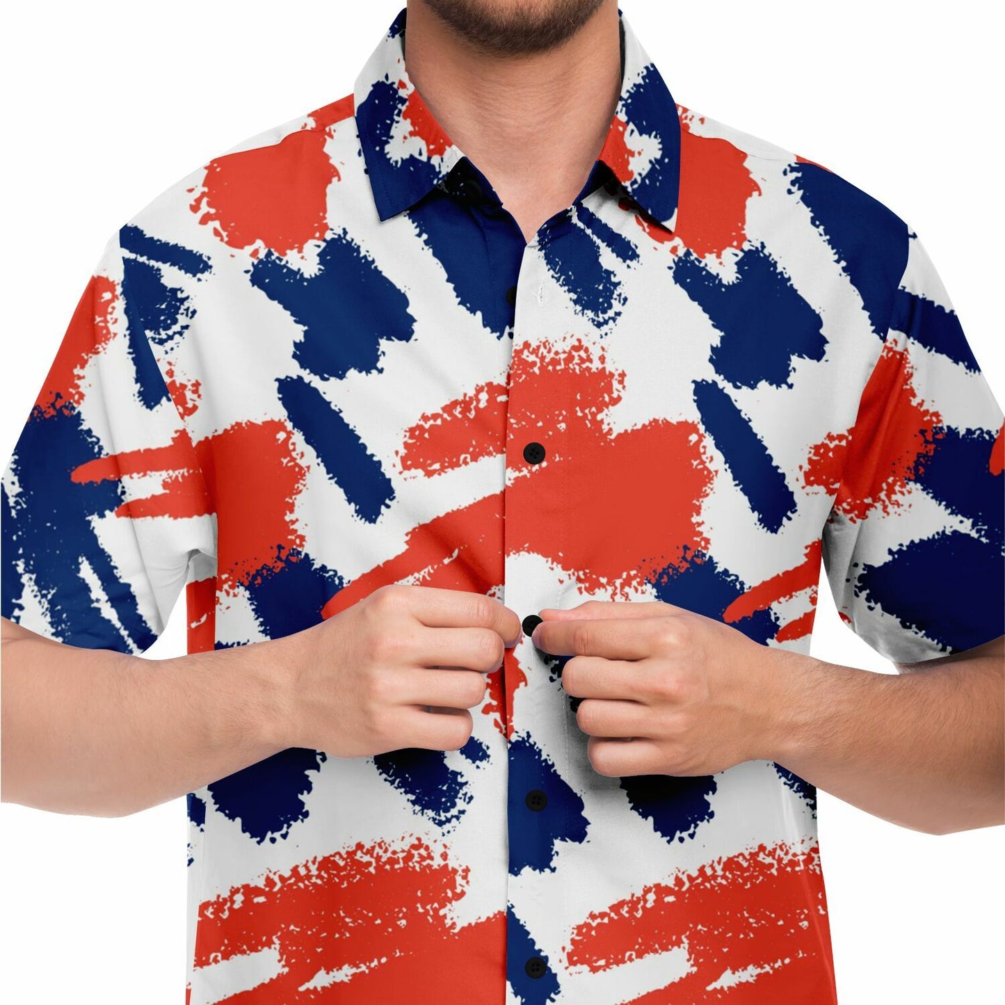 Red Blue Brushstroke Short Sleeve Button Down Shirt - AOP