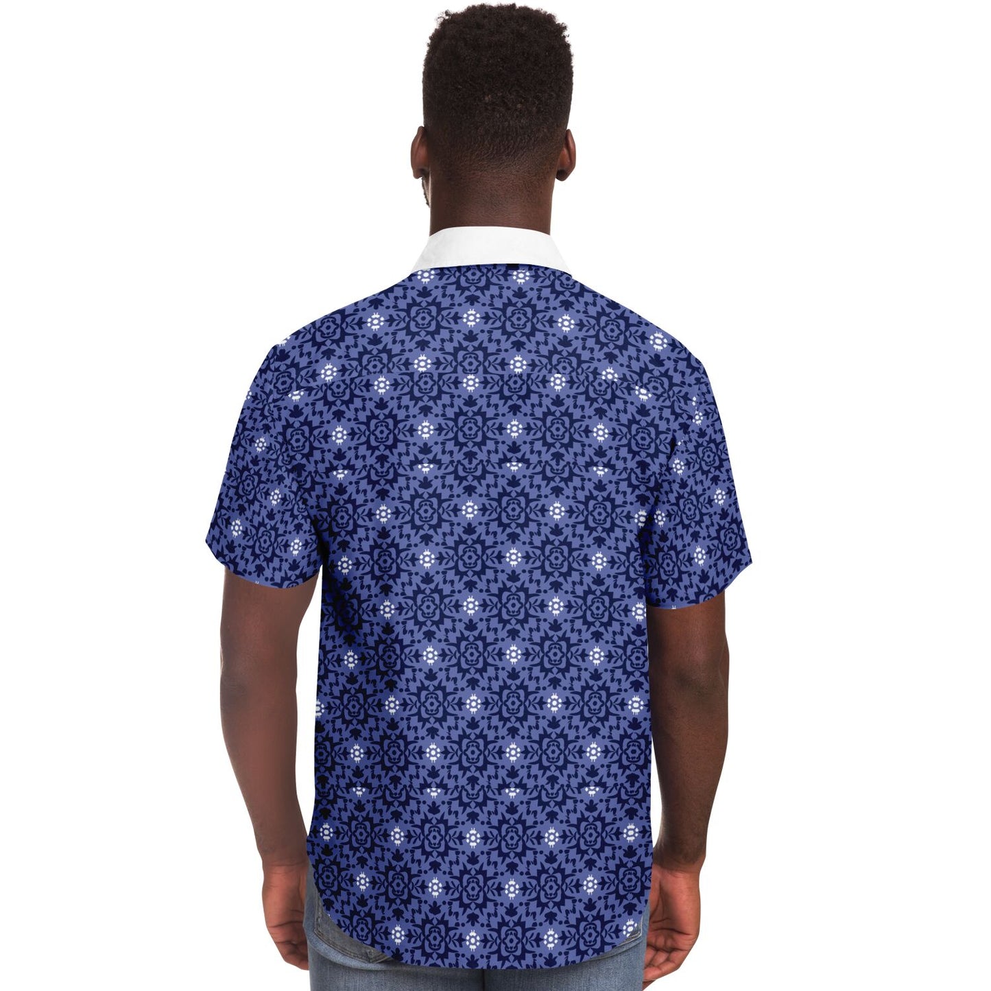 Purple Floral Seamless Pattern Short Sleeve Button Down Shirt - AOP