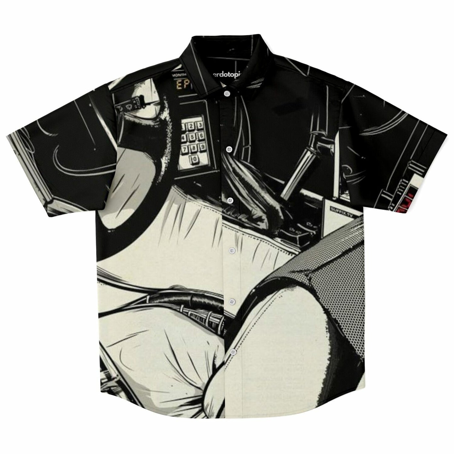 Delorean Time Machine Illustration Short Sleeve Button Down Shirt - AOP