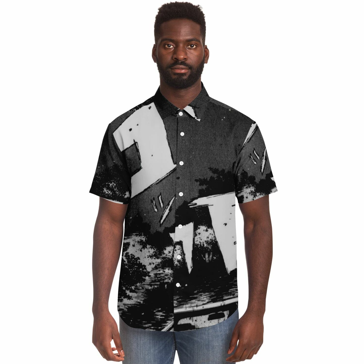 Initial D Illustration Short Sleeve Button Down Shirt - AOP