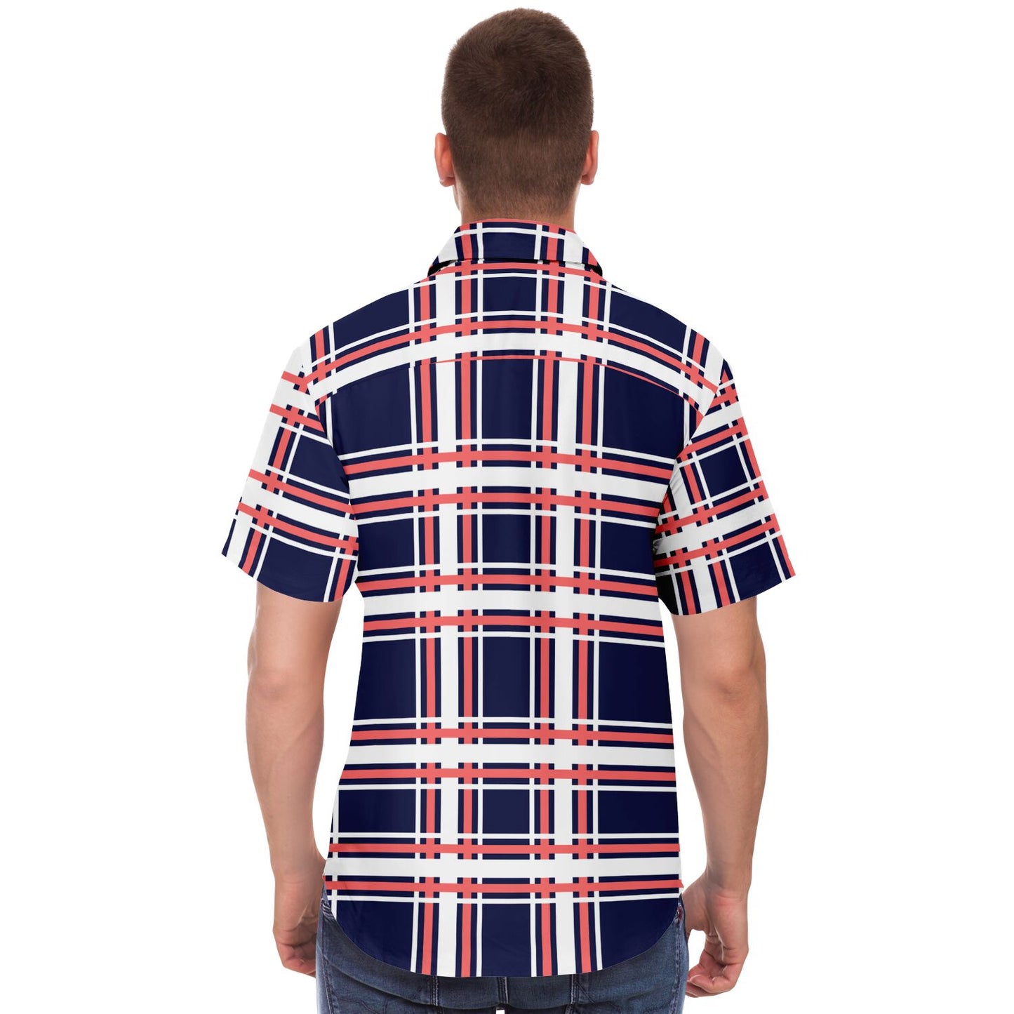 Purple Patterned Short Sleeve Button Down Shirt - AOP