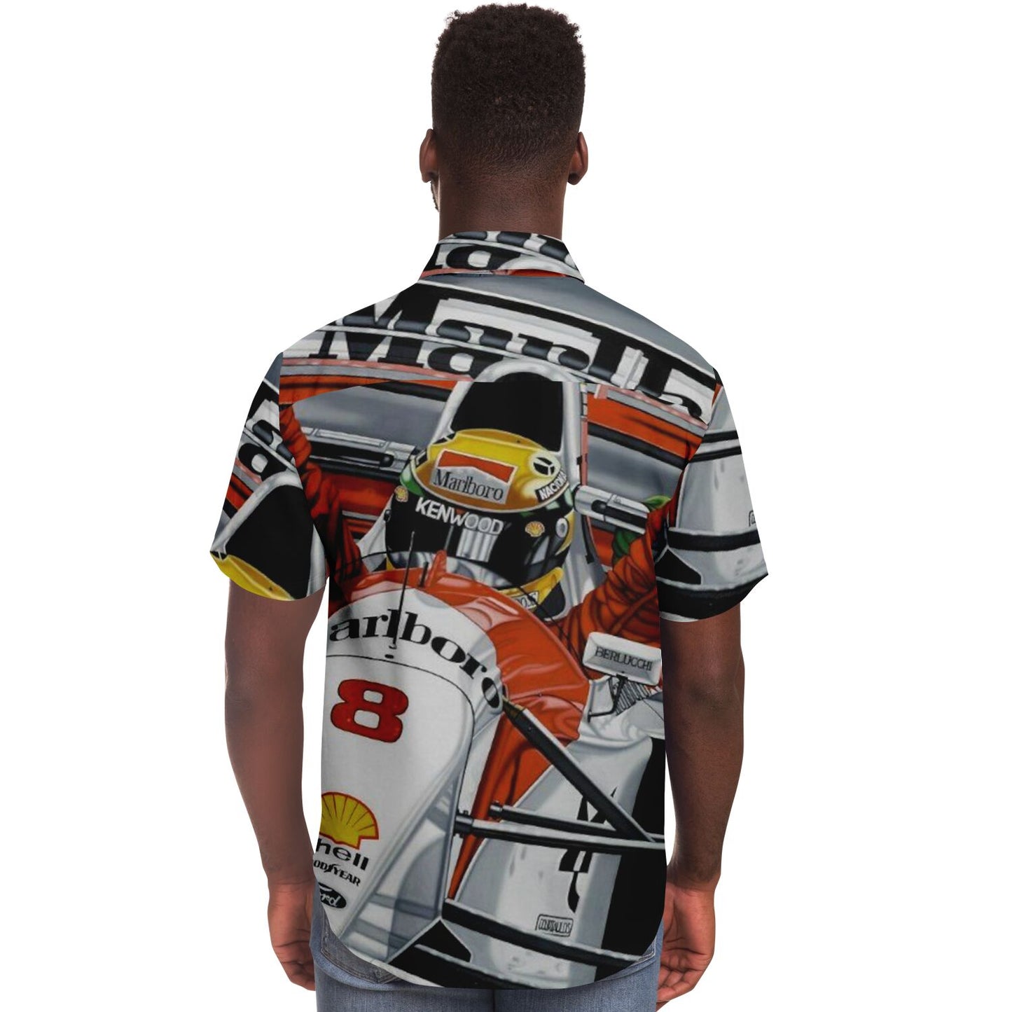F1 Win Poster Short Sleeve Button Down Shirt - AOP