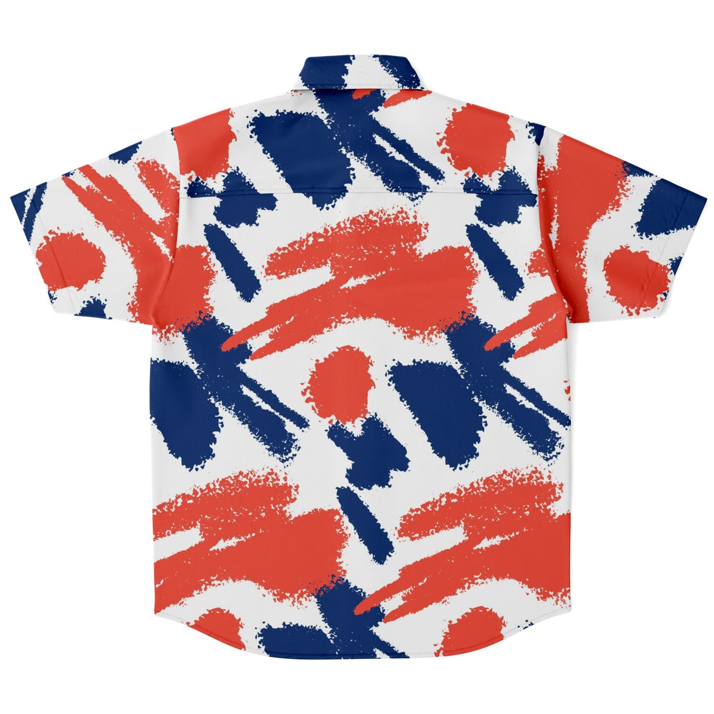 Red Blue Brushstroke Short Sleeve Button Down Shirt - AOP