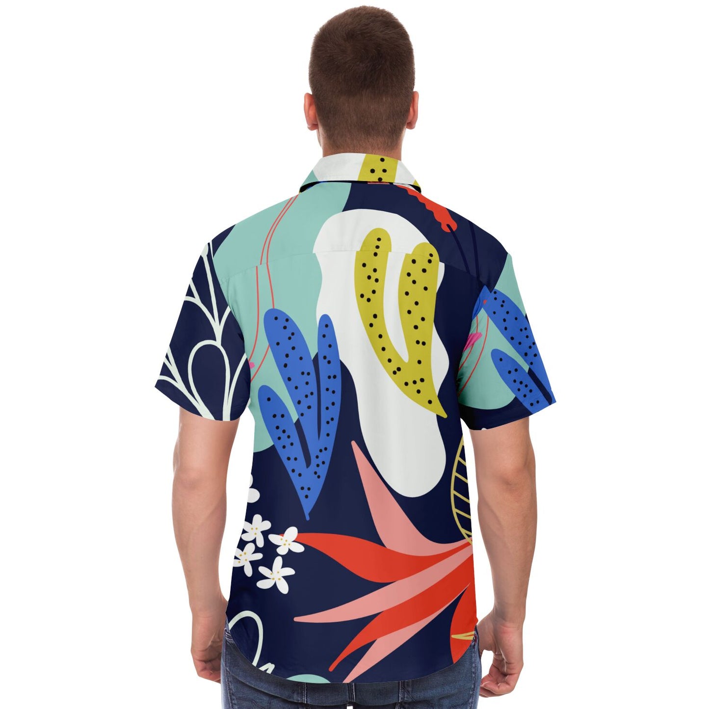 Floral Garden Hand Drawing Short Sleeve Button Down Shirt - AOP