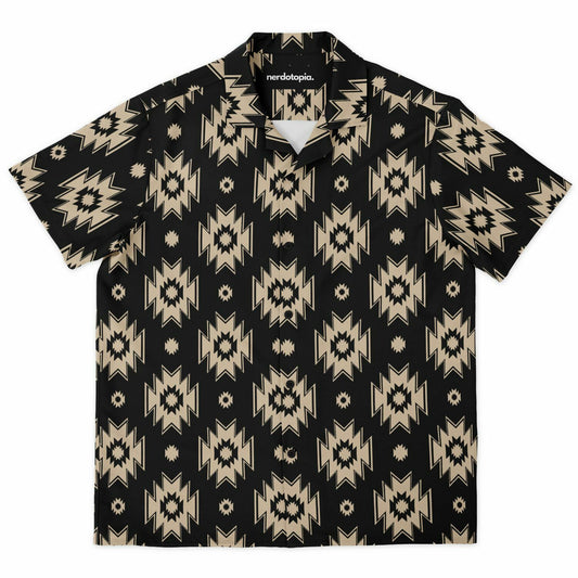 Tribal Pattern Spread Collar Short Sleeve Shirt