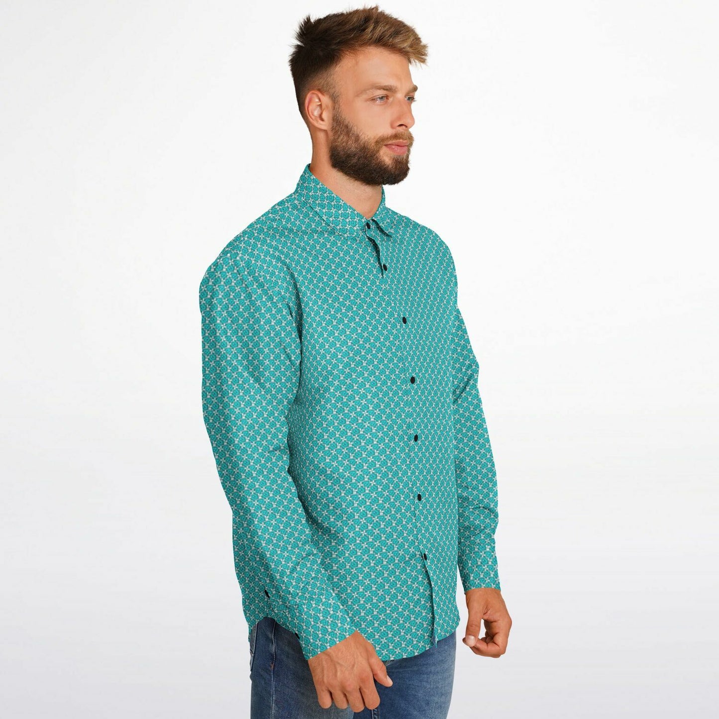 Seamless Minimalist Pattern Long Sleeve Button Down Shirt - AOP