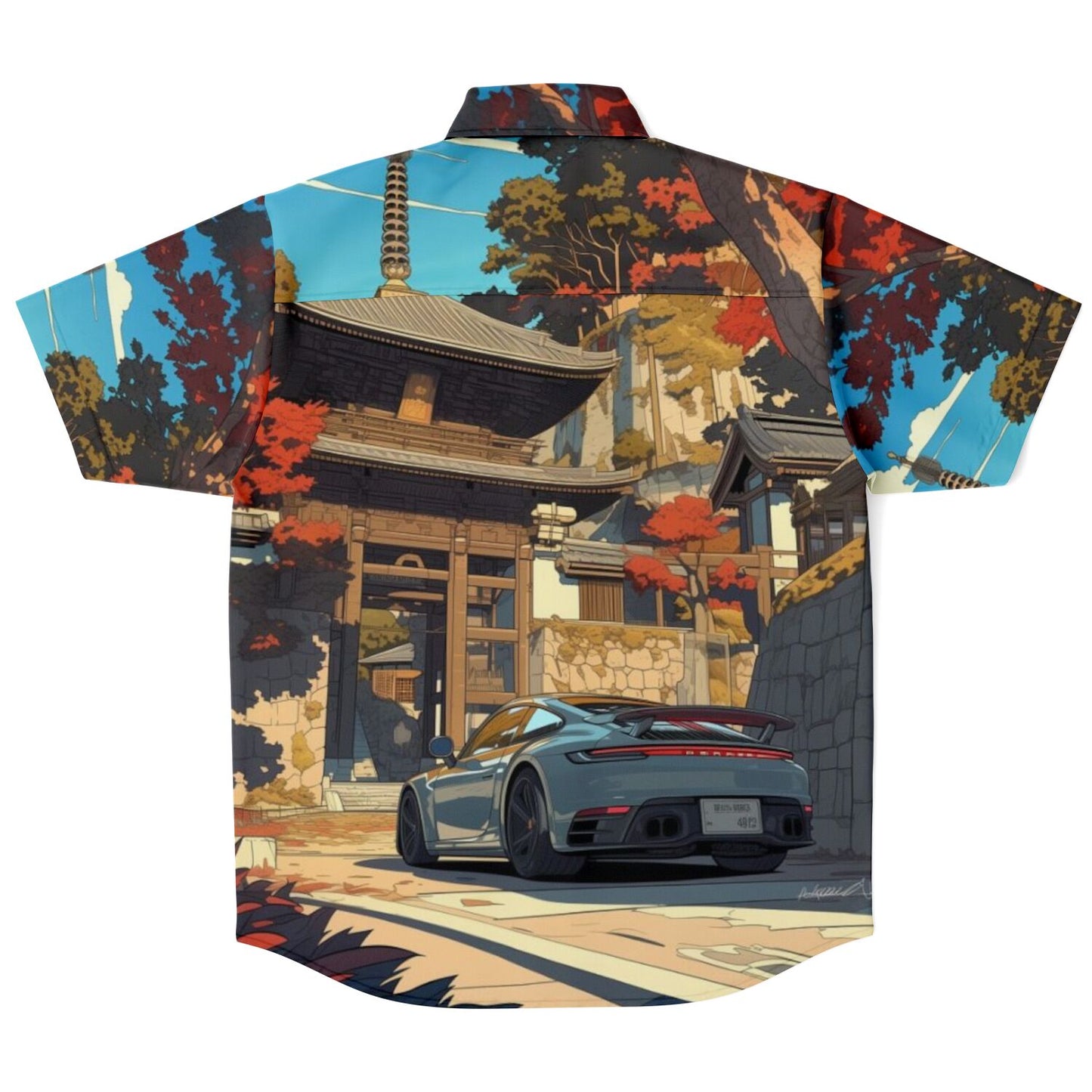 Turbo S Illustration Art Short Sleeve Button Down Shirt - AOP