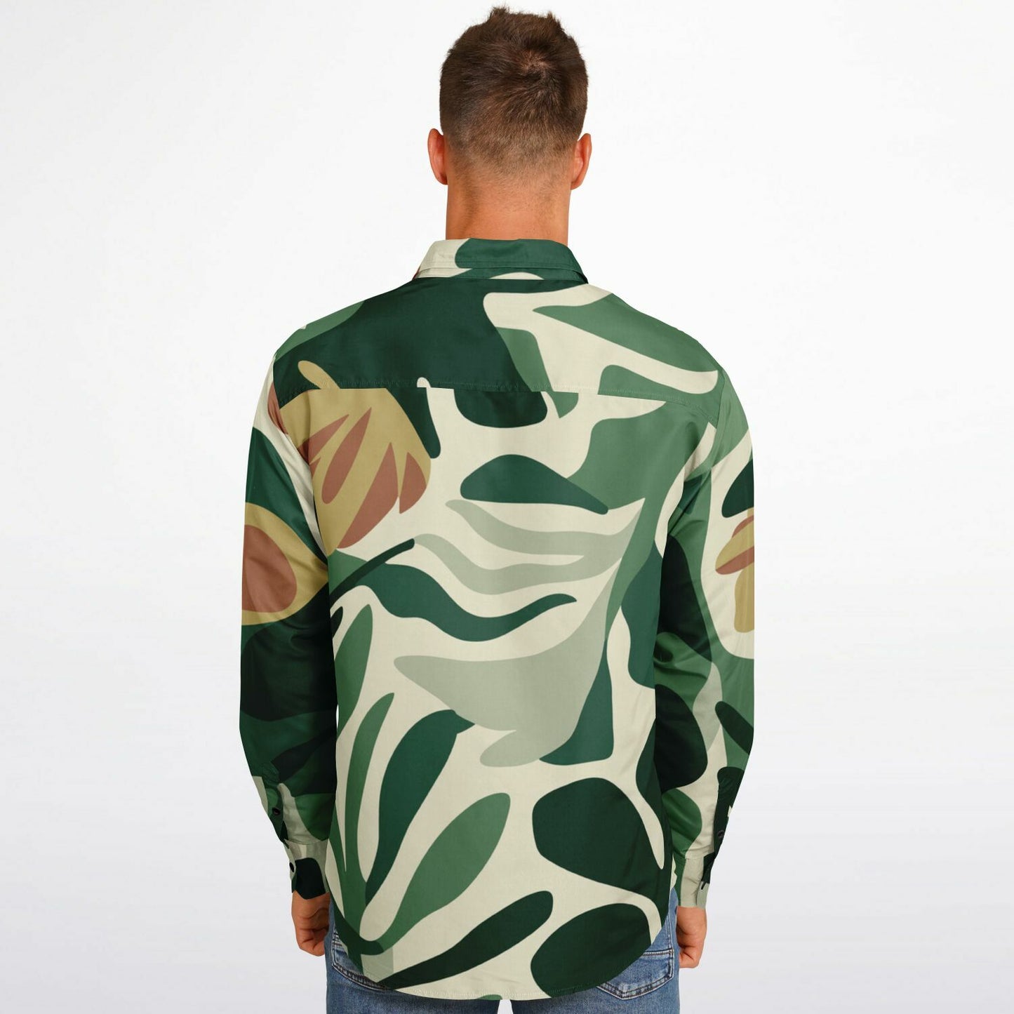 Floral Pattern Long Sleeve Button Down Shirt - AOP