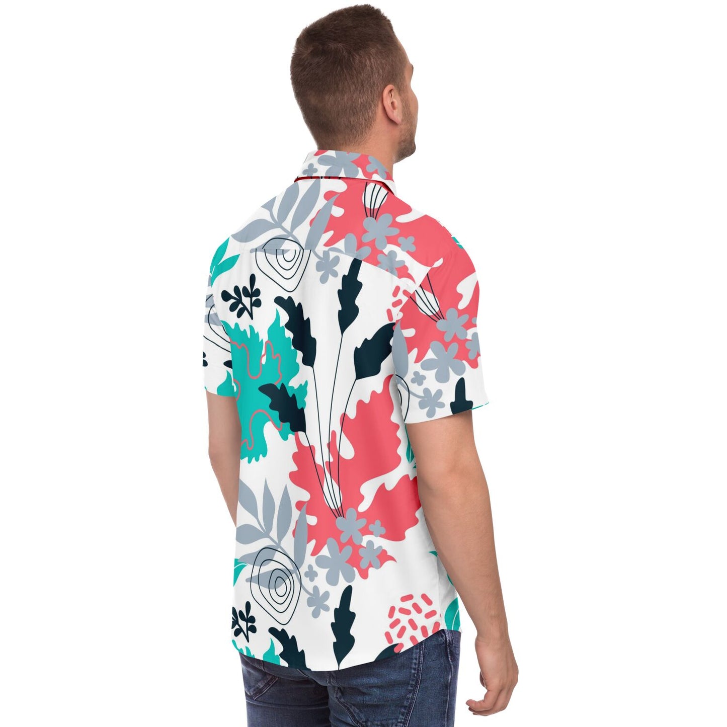 Floral Artwork Short Sleeve Button Down Shirt - AOP
