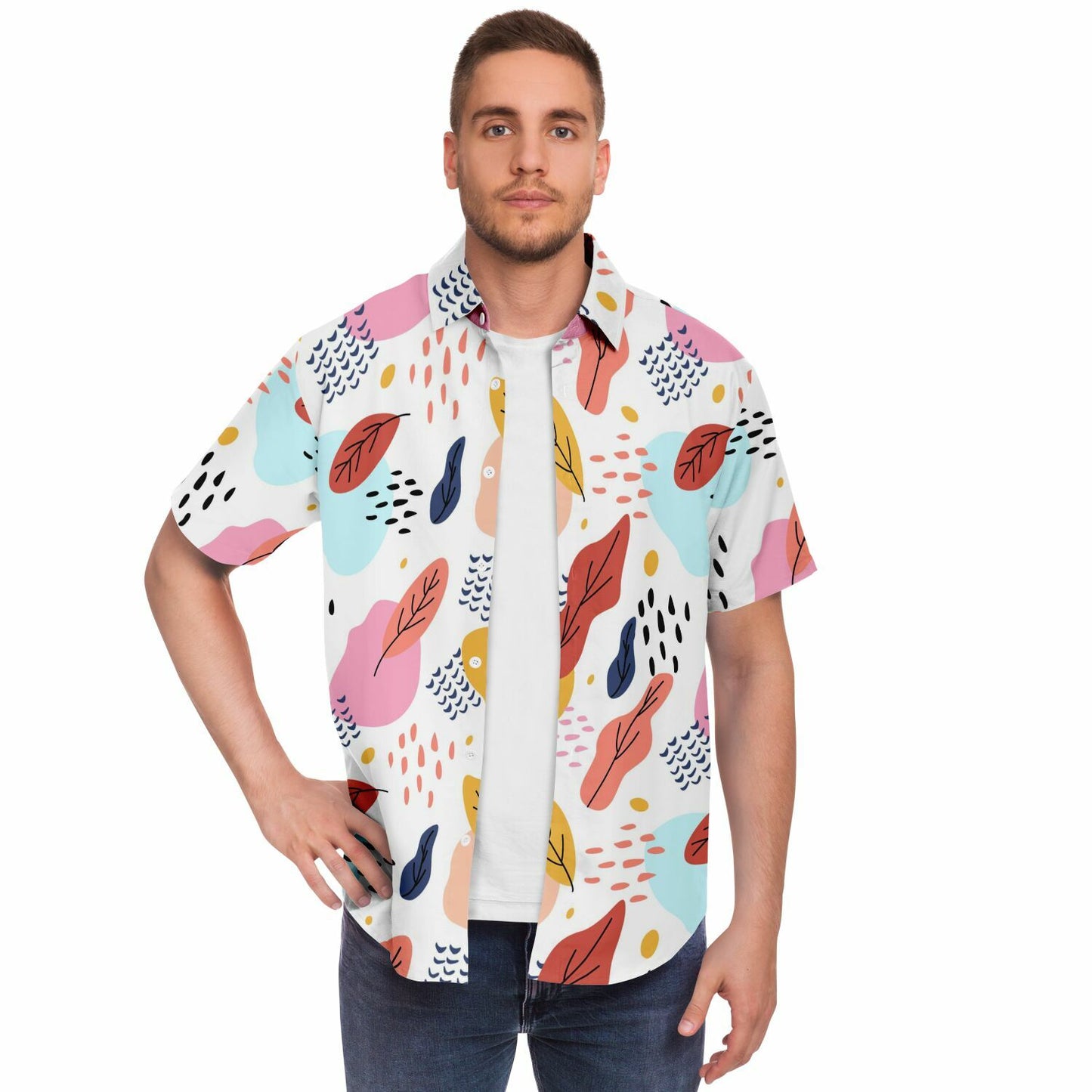 Leaves Painting Short Sleeve Button Down Shirt - AOP