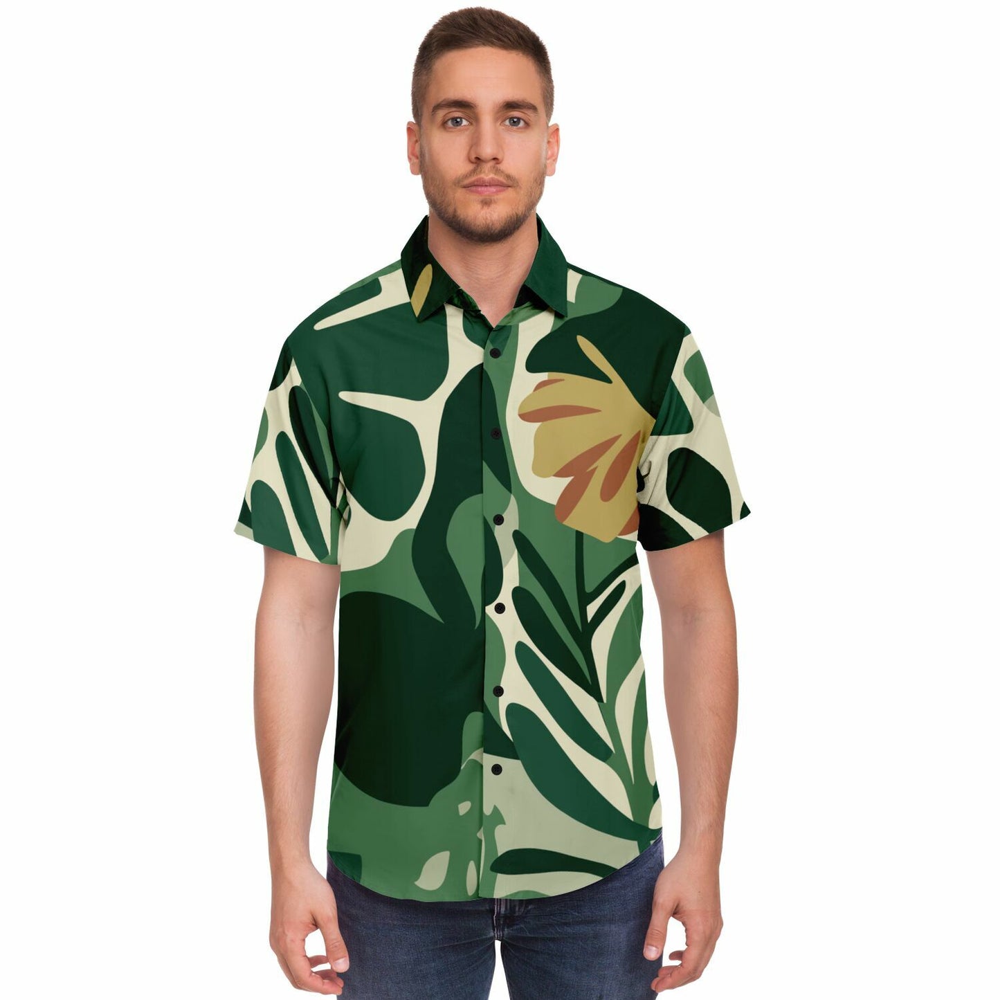 Floral Pattern Short Sleeve Button Down Shirt - AOP