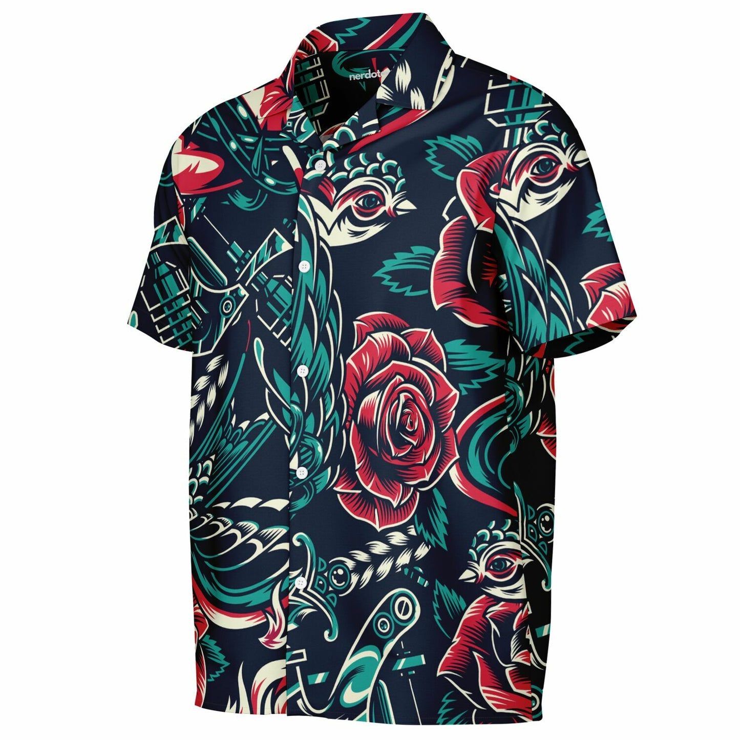 Floral Pattern Spread Collar Short Sleeve Shirt
