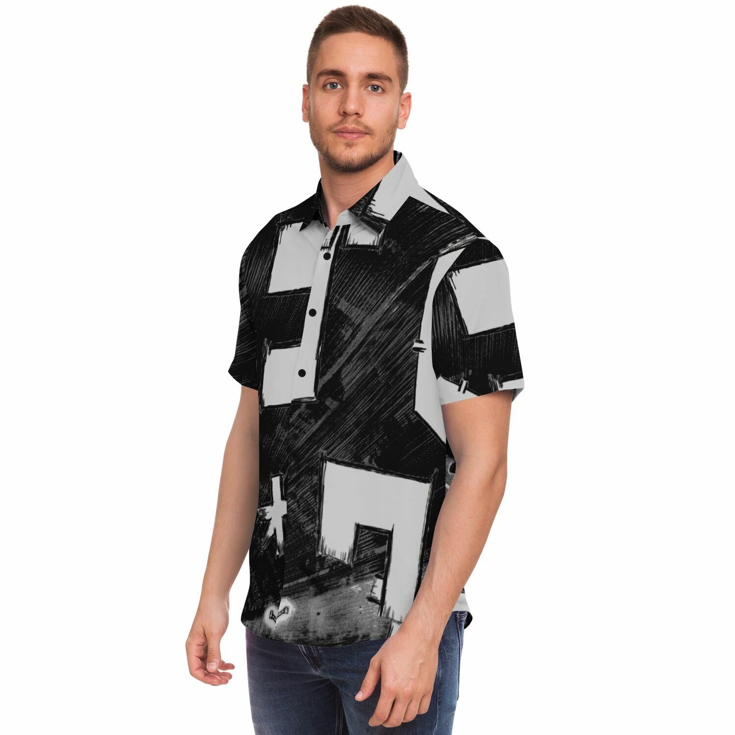 Bimmer Supra Illustration Short Sleeve Button Down Shirt - AOP