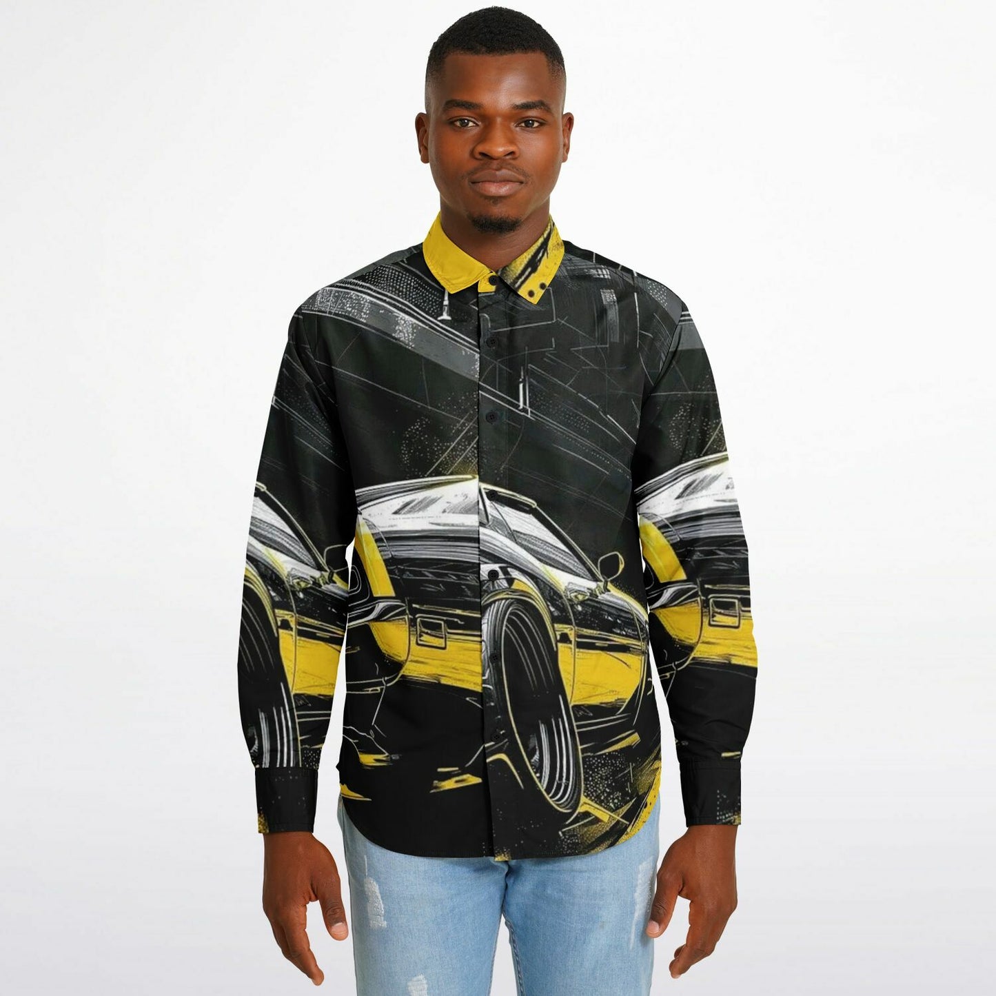 American Muscle Illustration Long Sleeve Button Down Shirt - AOP