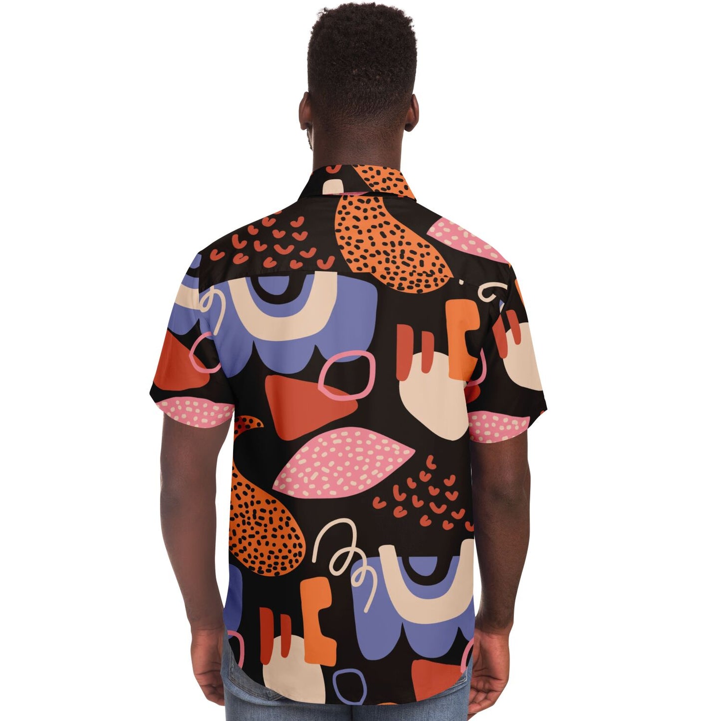 Abstract Flat Artwork Short Sleeve Button Down Shirt - AOP