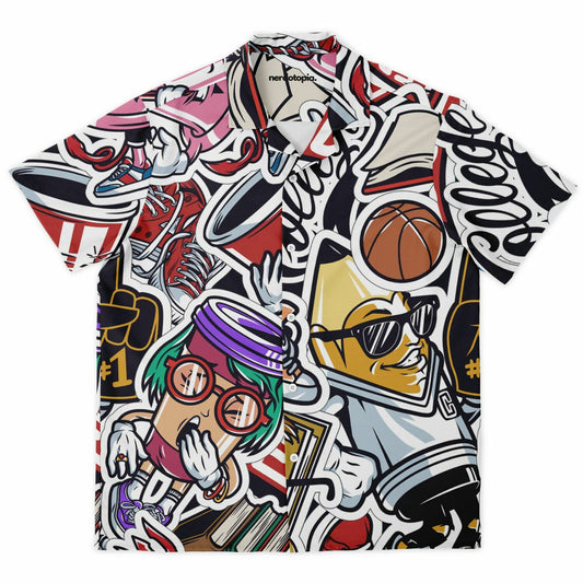 Streetwear Illustration Art Spread Collar Short Sleeve Shirt
